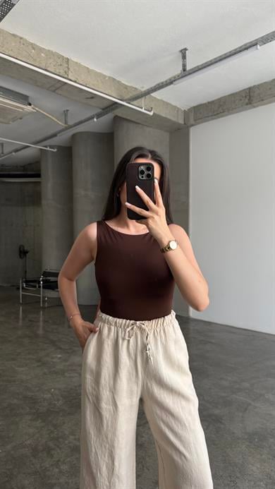 Star Acı Kahve Geniş Yaka Body Suit