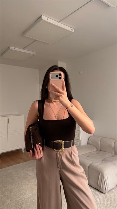 Star Acı Kahve Kare Yaka Bodysuit