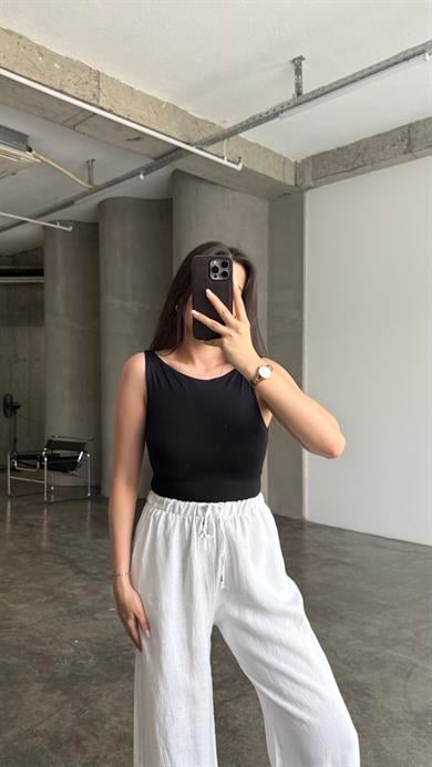 Star Siyah Geniş Yaka Body Suit