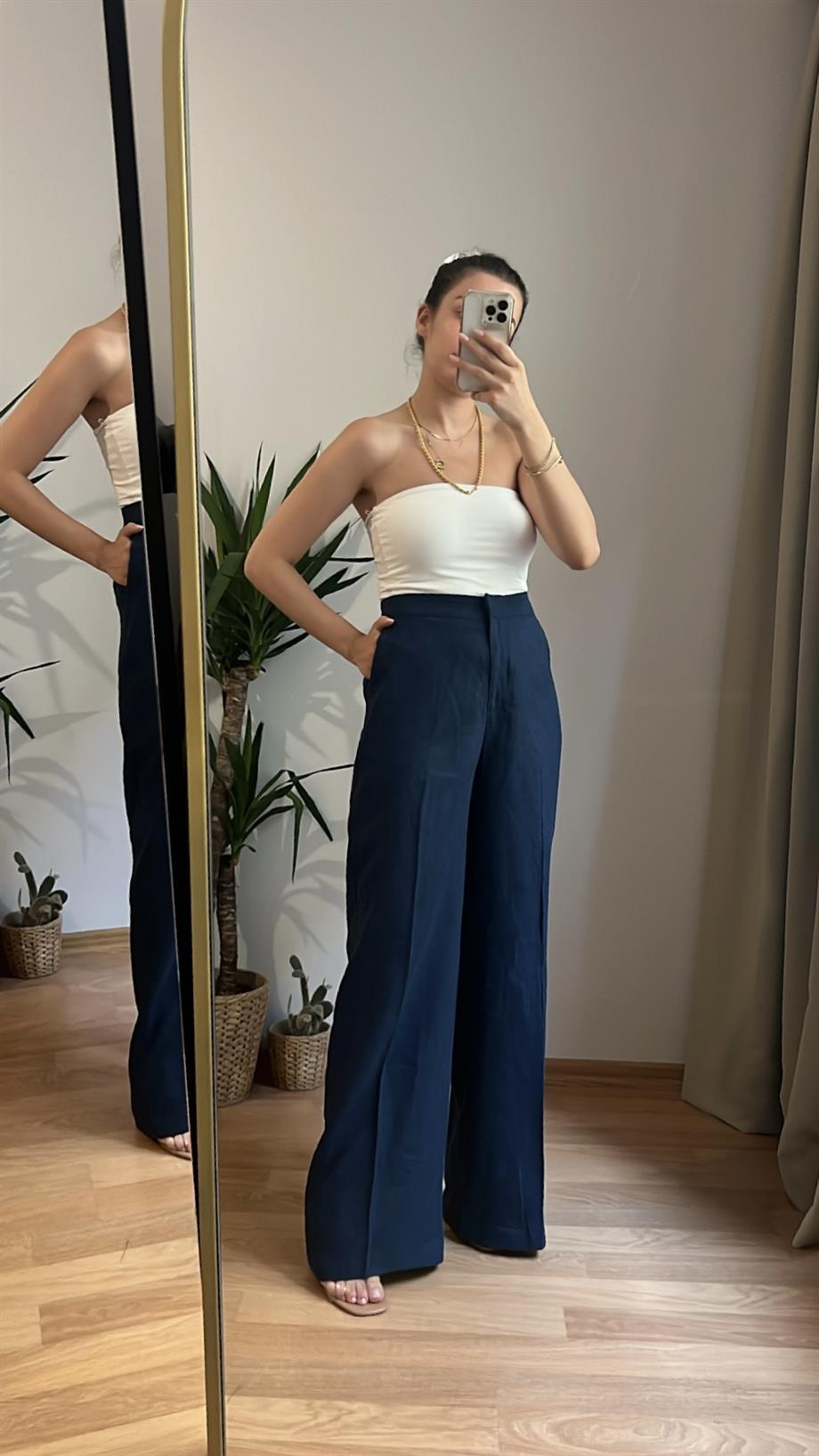 %100 KETEN LACİ SALAŞ PANTOLON