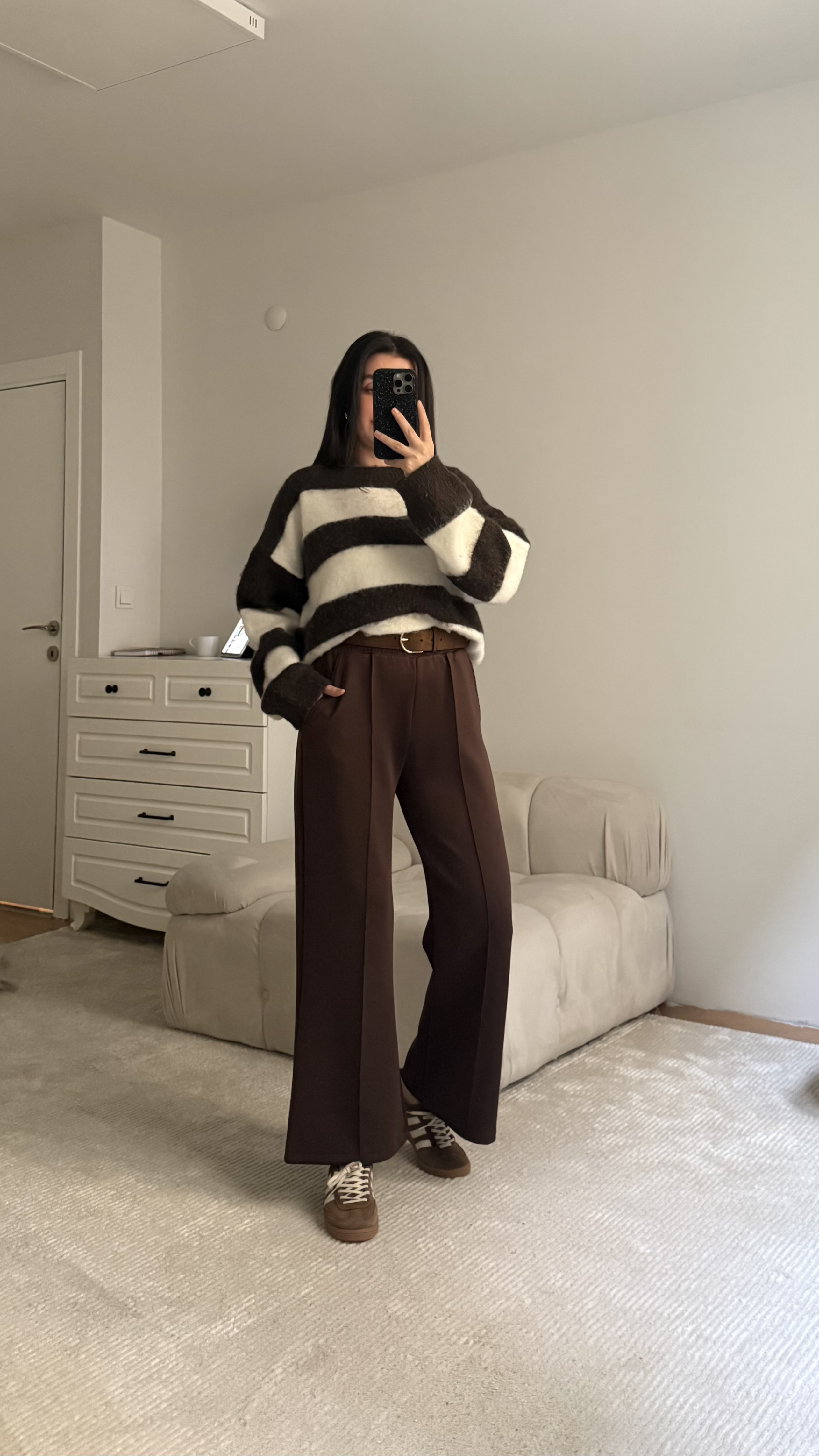 Acı Kahve Dikiş Detaylı Yüksek Bel Scuba Tayt/Pant
