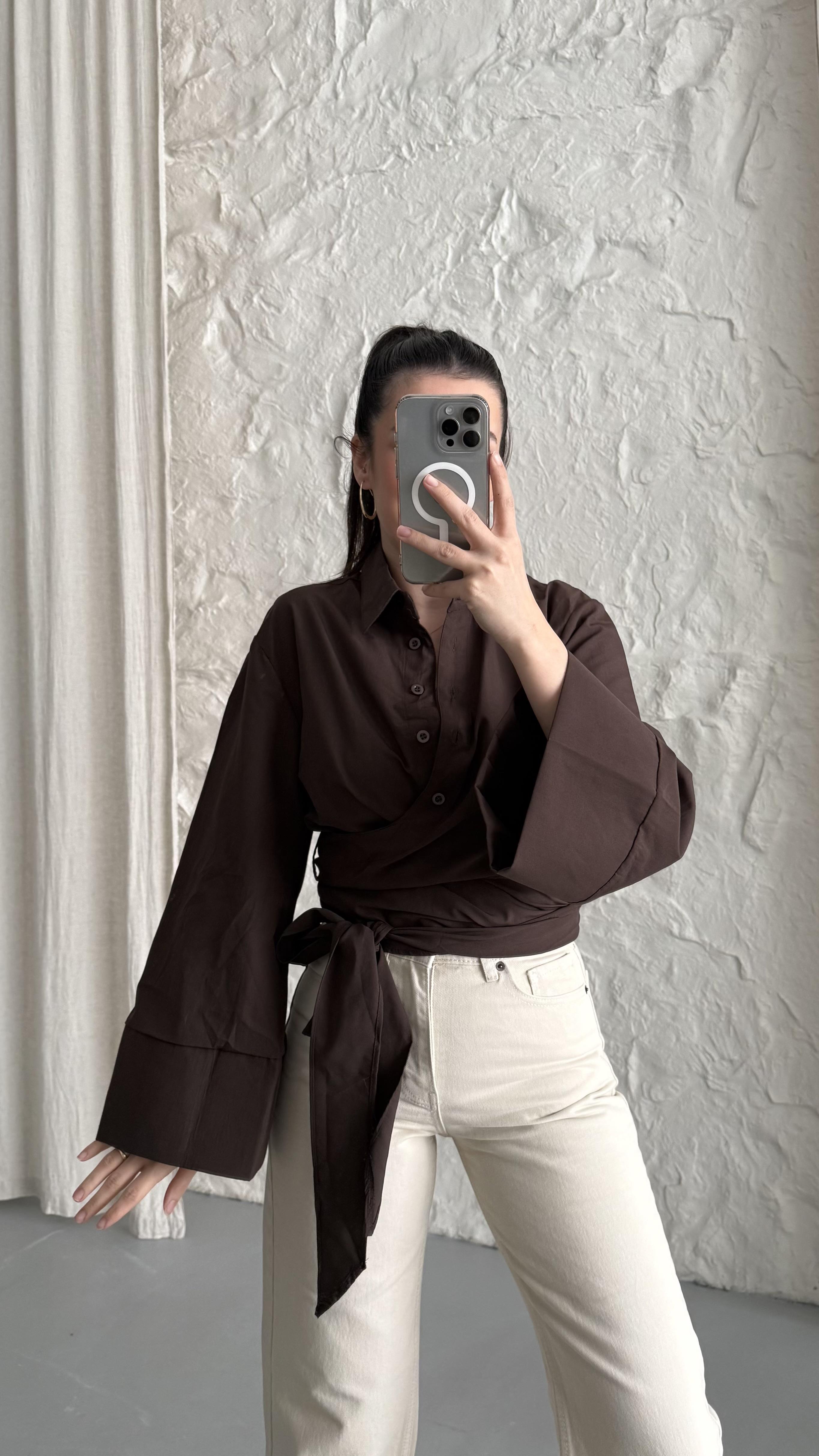 Acı Kahve İspanyol Kol Bağlamalı Gömlek