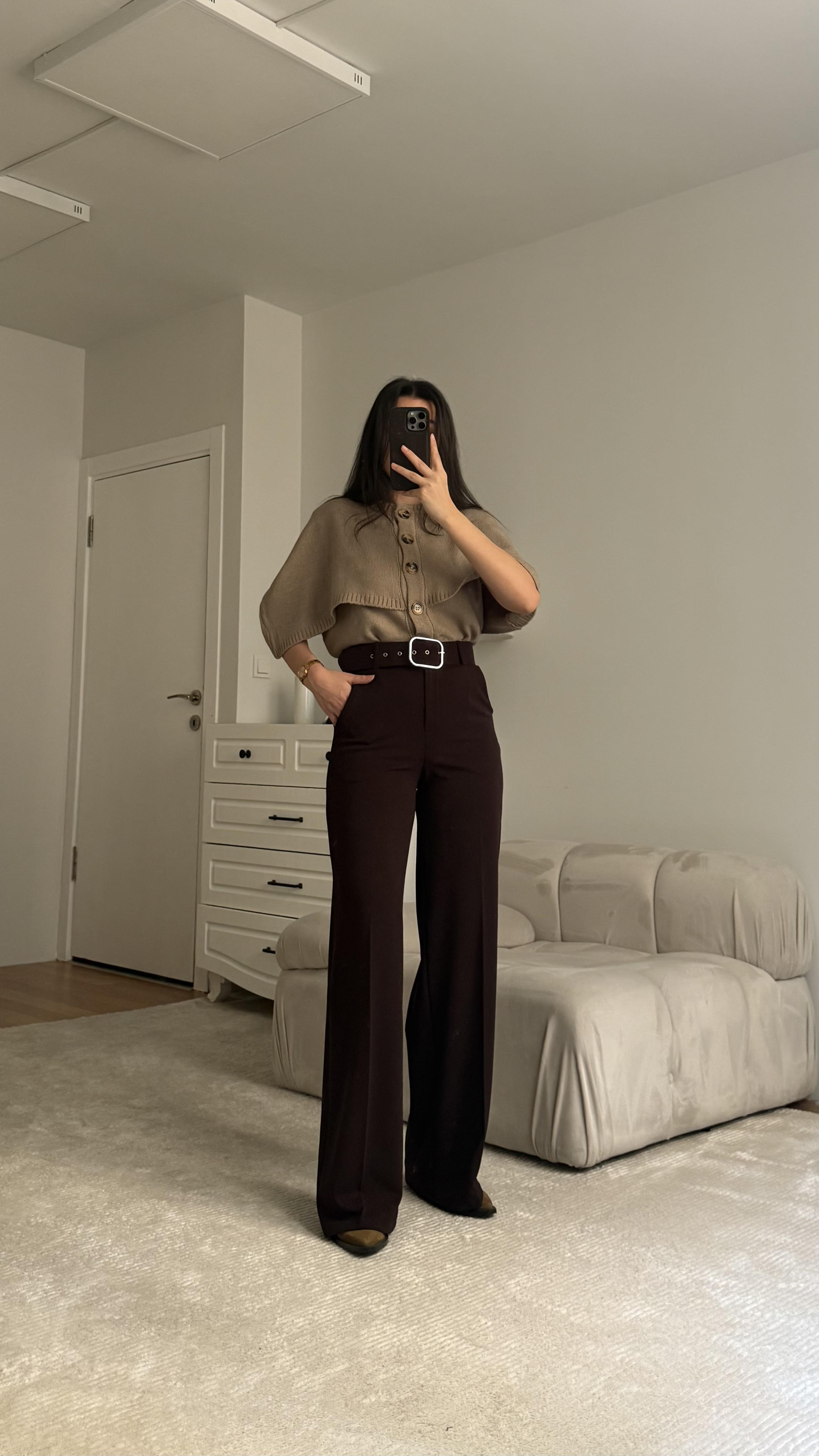 Acı Kahve Kemerli Palazzo Pantolon