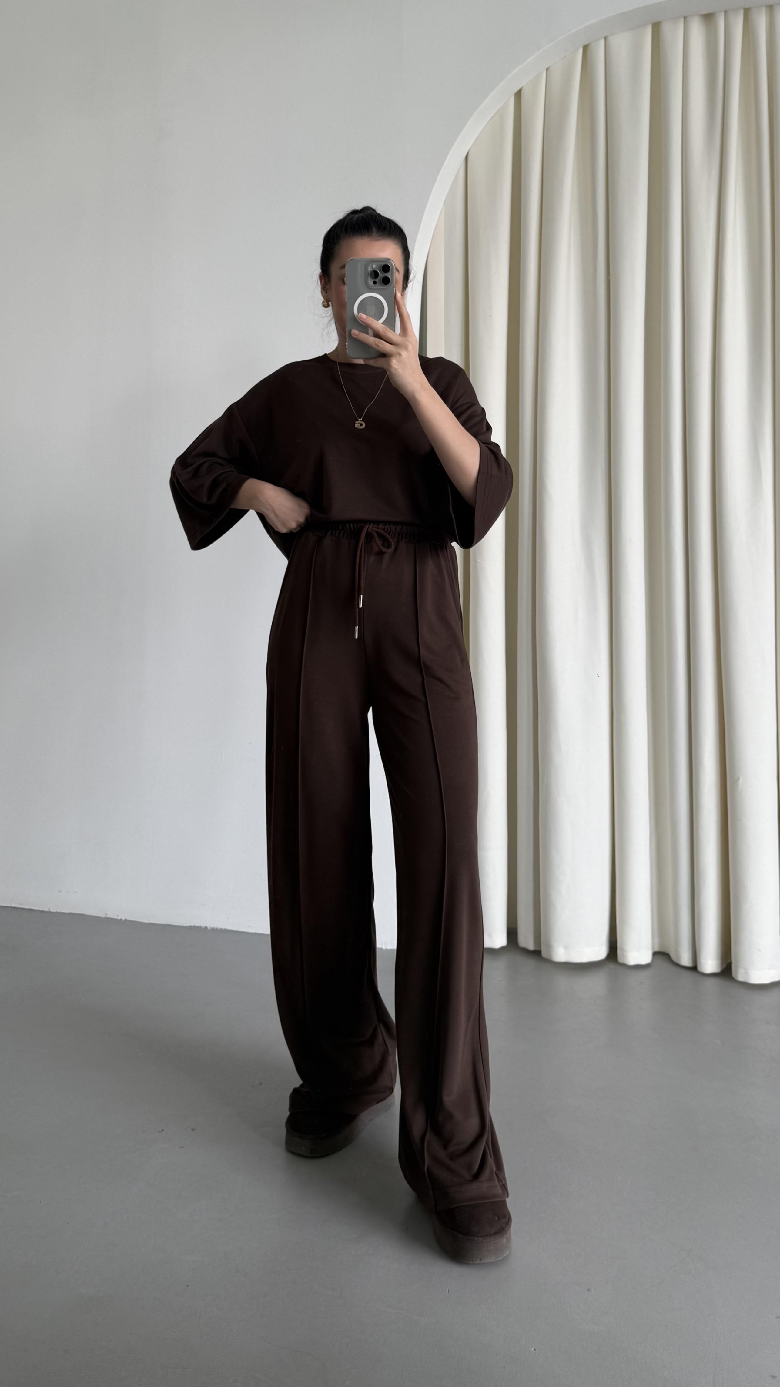 Acı Kahve Oysh Kumaş Oversize Palazzo Takım 