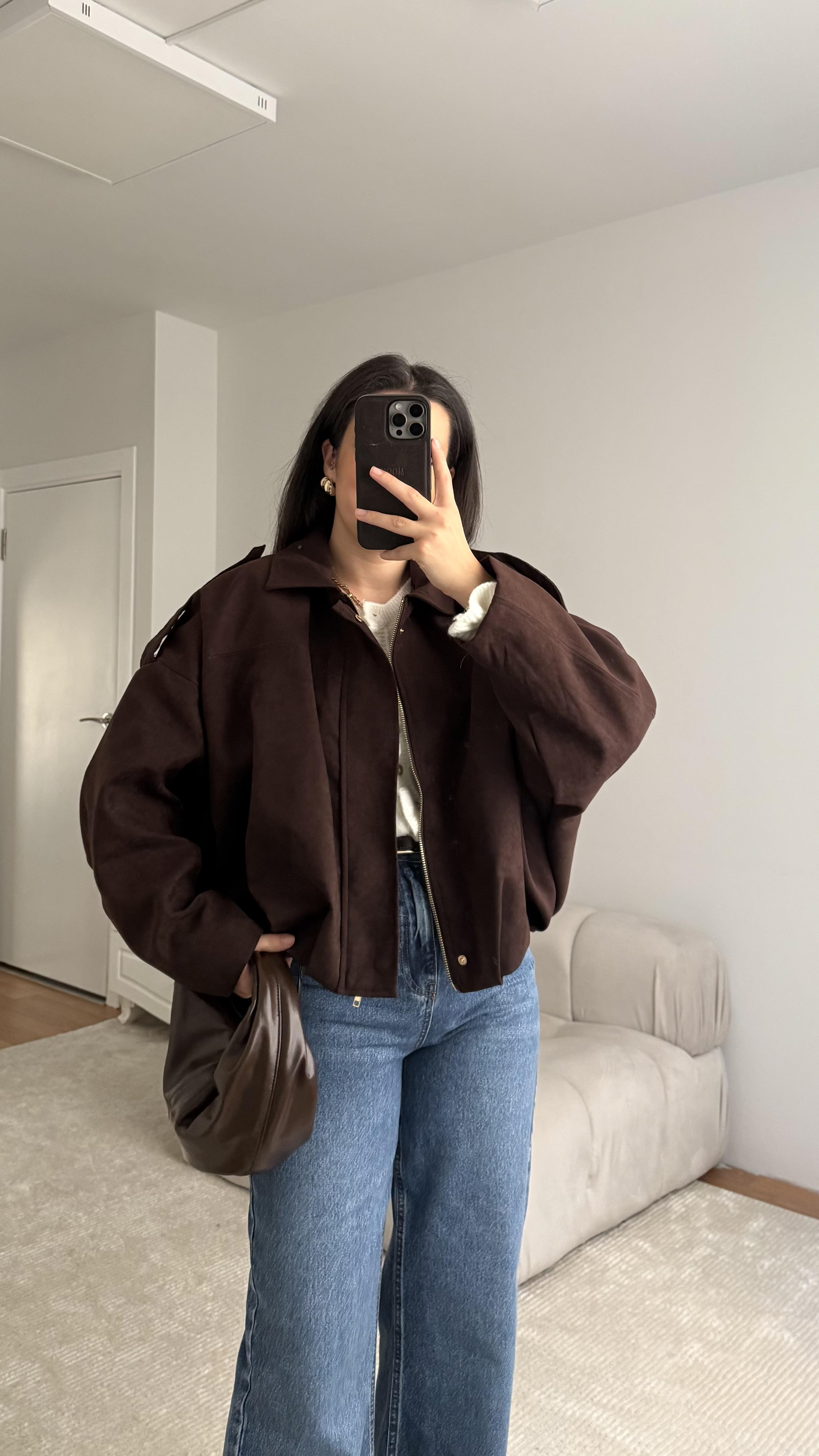 Acı Kahve Süet Bomber Ceket