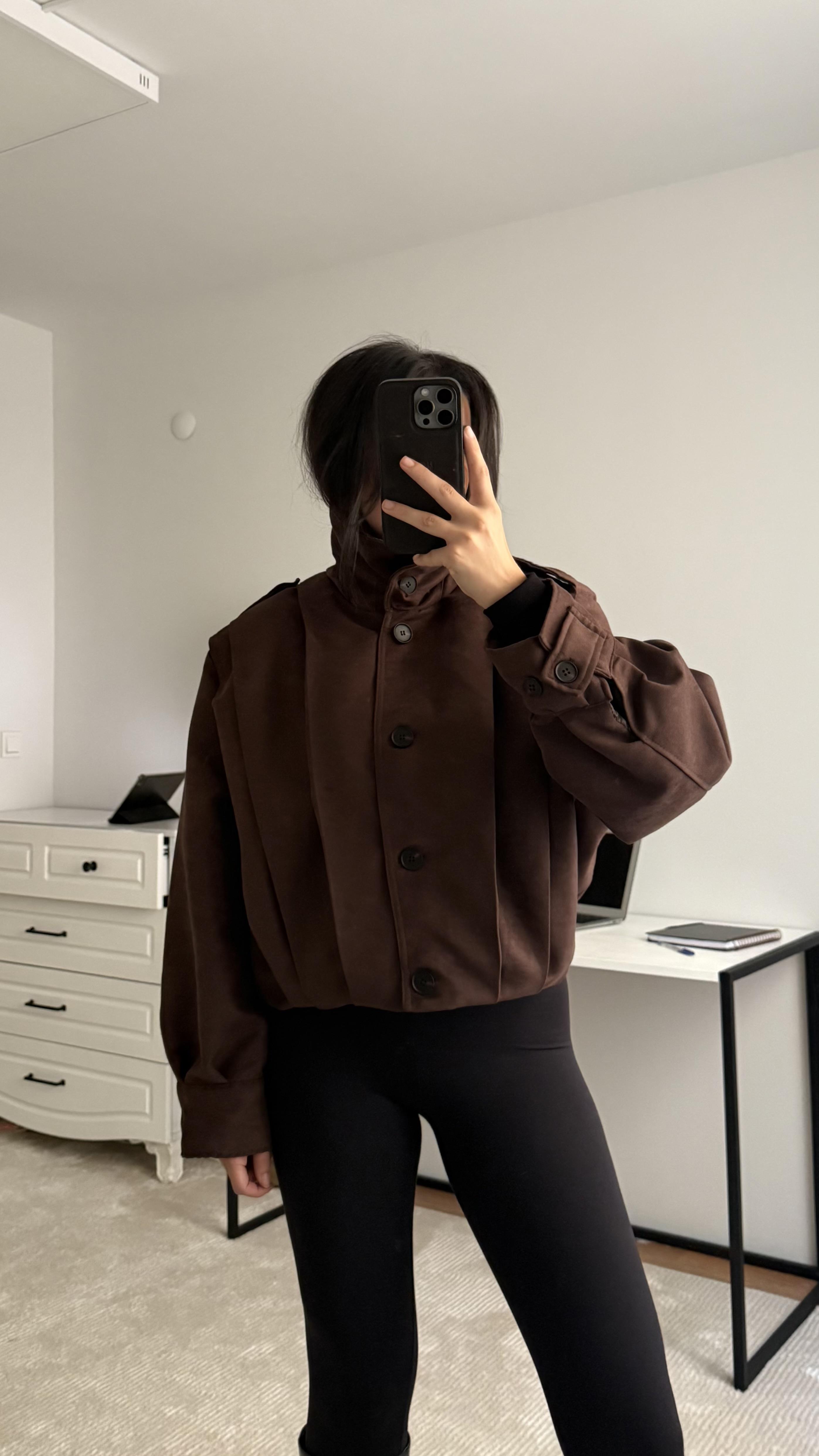 Acı Kahve Süet Vatkalı Dik Yaka Bomber Ceket