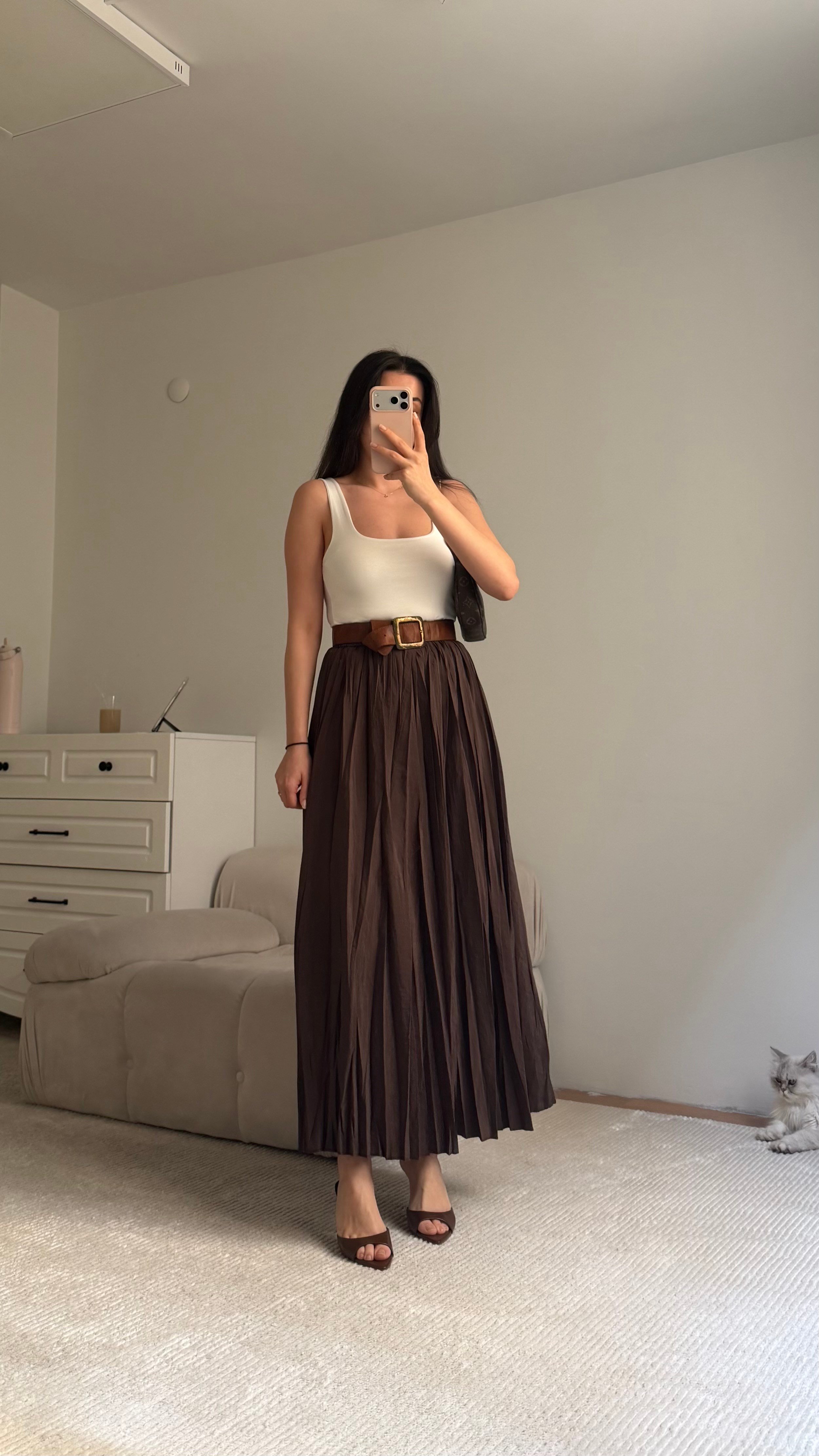 Acı Kahve Tensel Pamuklu Crush Etek 