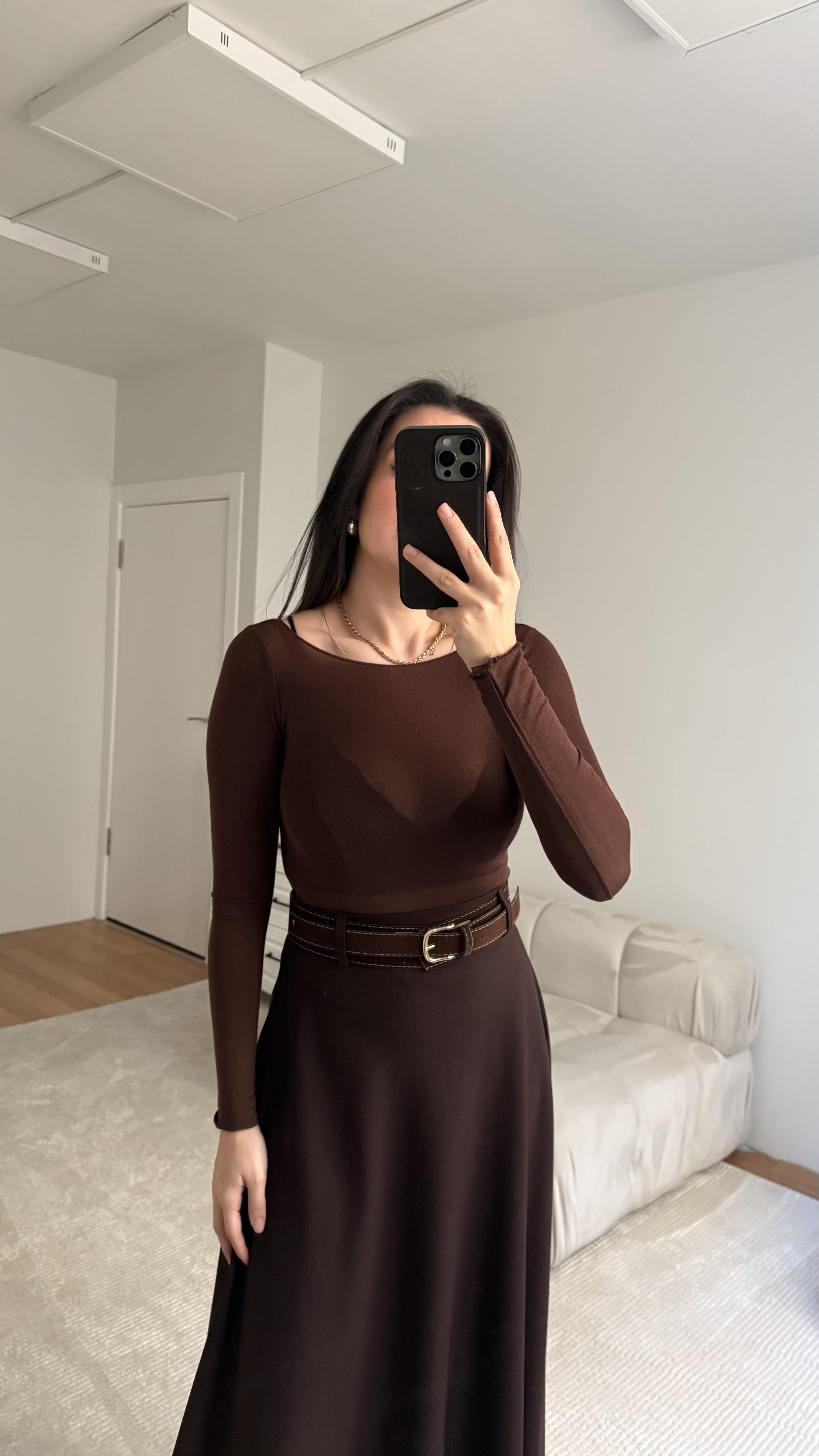 Acı kahve Transparan Kaşmir Bluz 