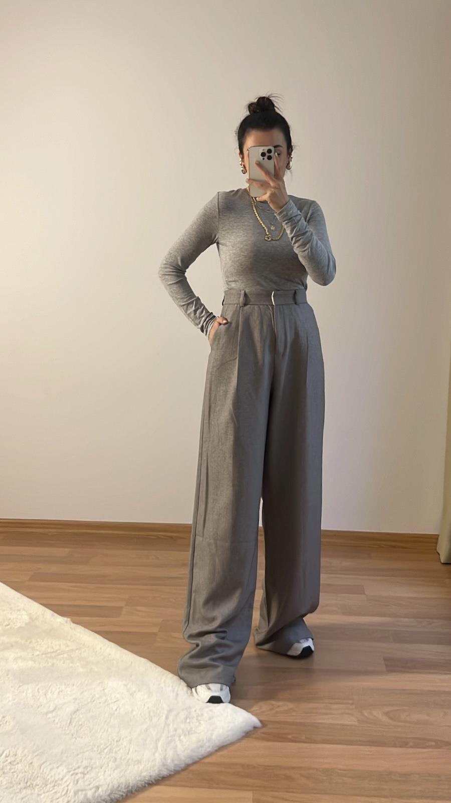 Açık Gri Kışlık Uzun Pantolon