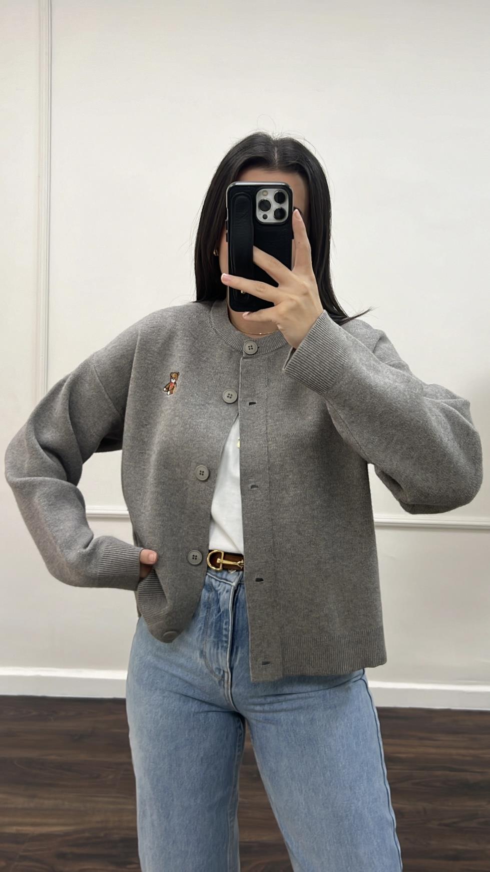 Açık Vizon İşleme Detaylı Hırka