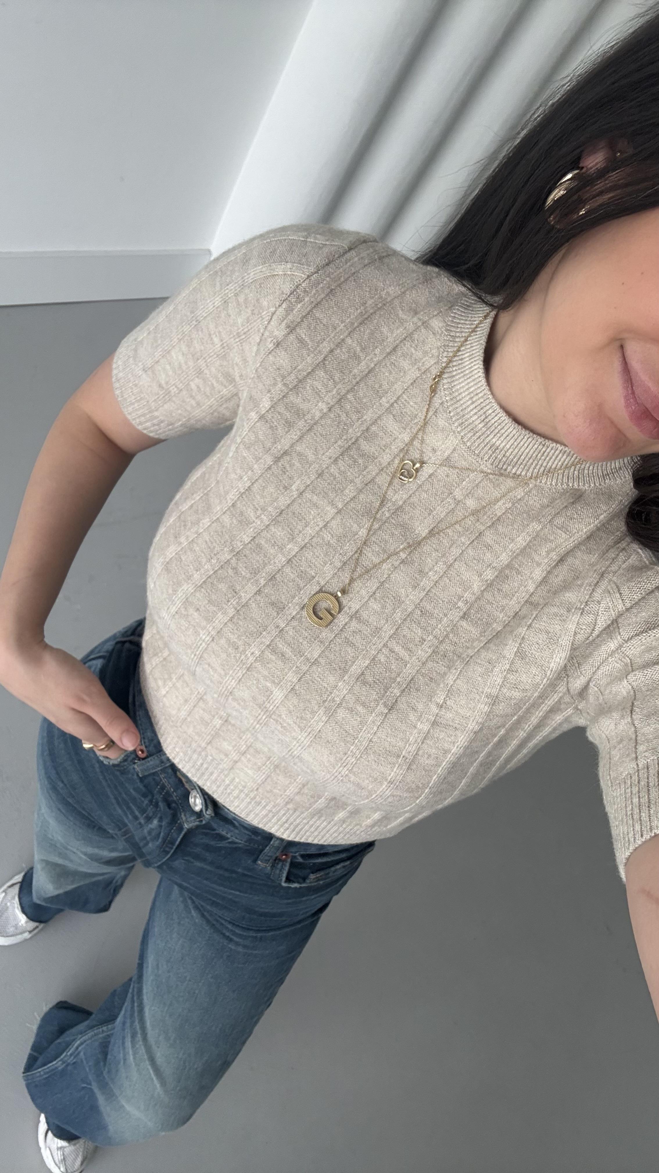 Açık Vizon Kısa Kollu Örme Triko