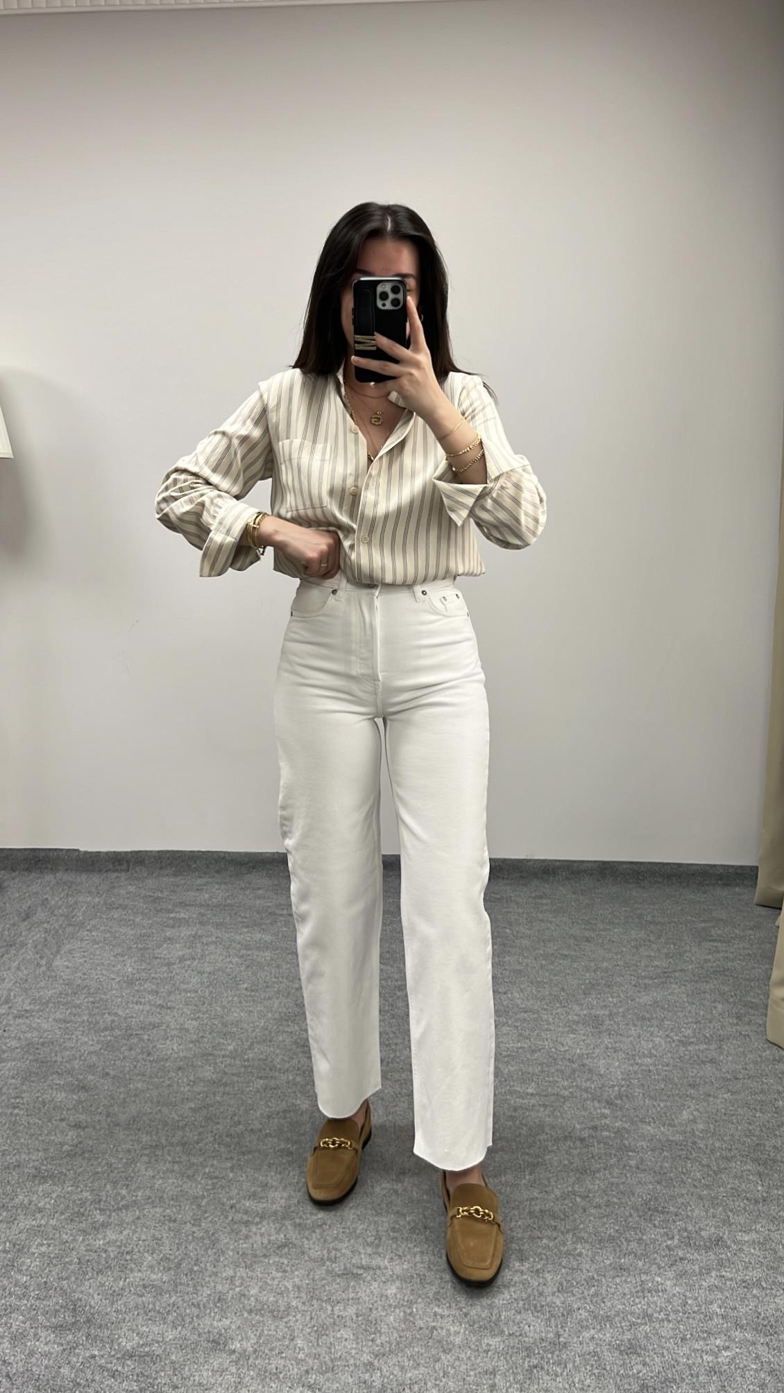 Aket Beyaz Straıght Fit Lazer Kesim Jean