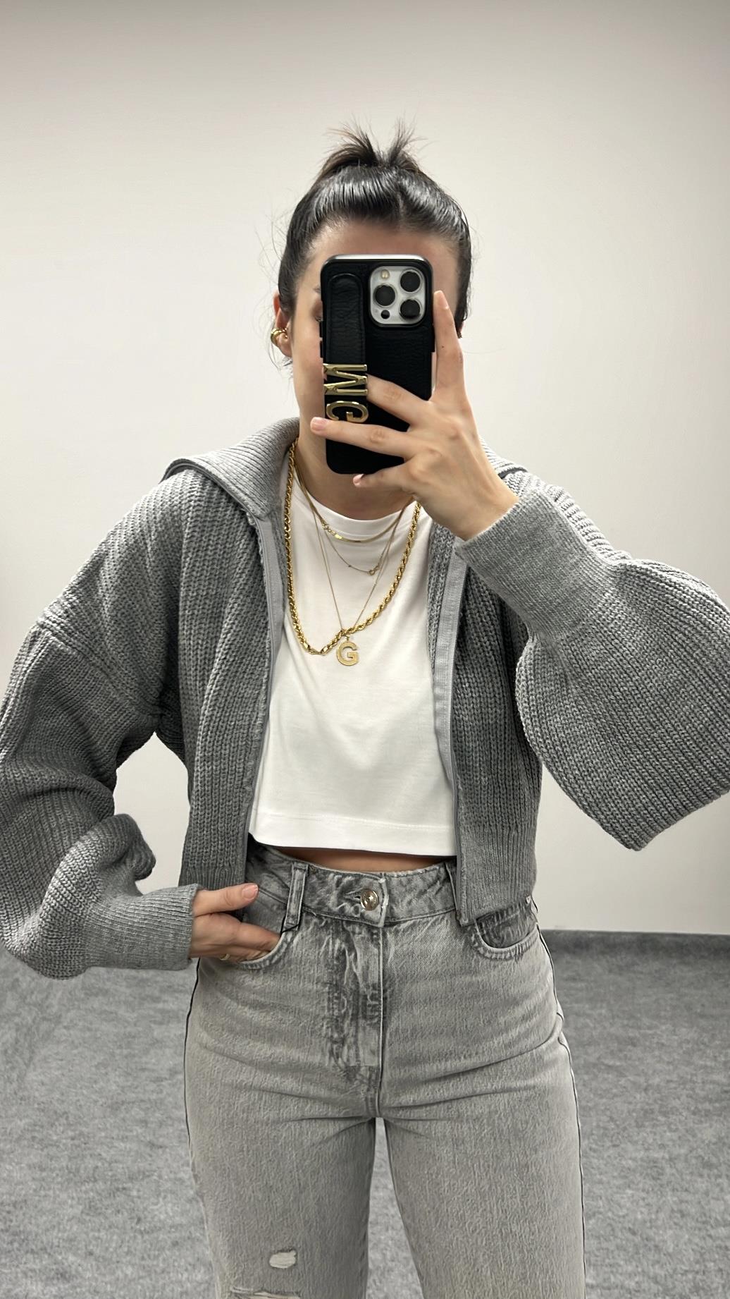 ALES GRİ SELANİK ÖRME HIRKA