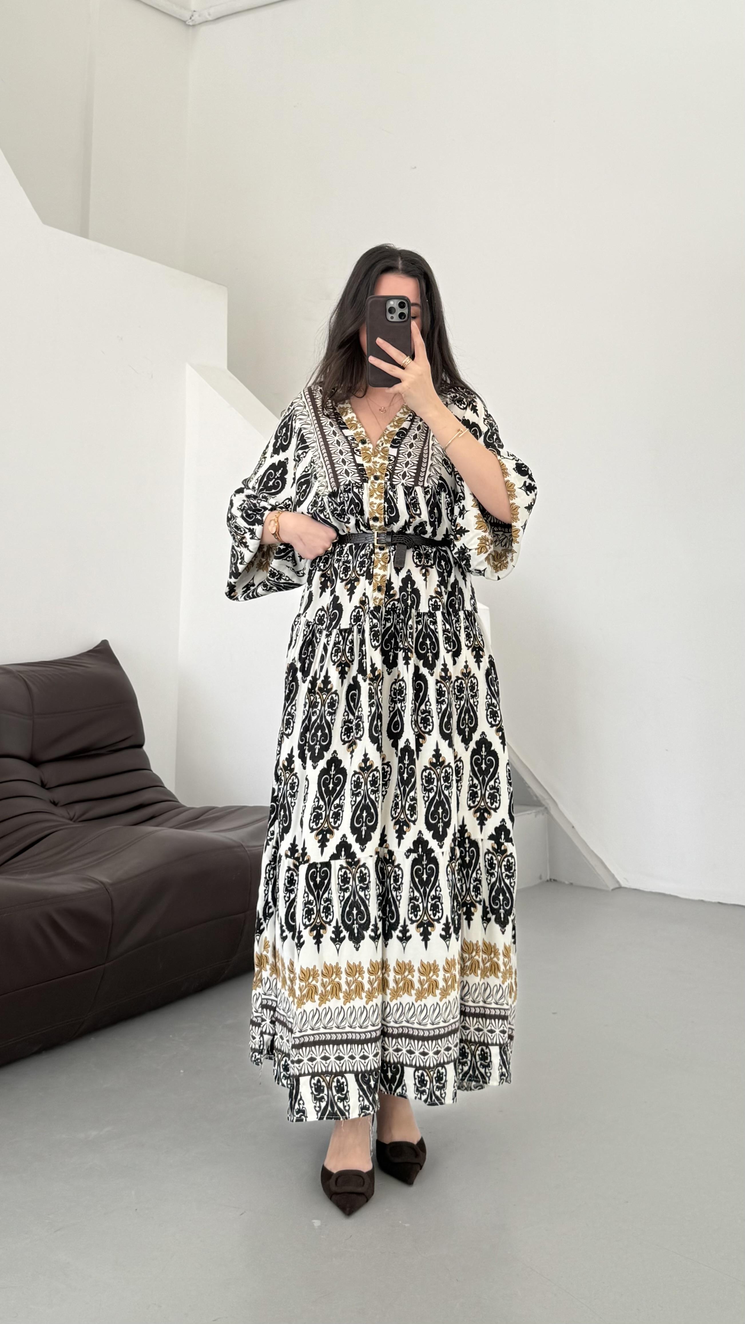 Alia Etnik Desenli Viskon Maxi Elbise