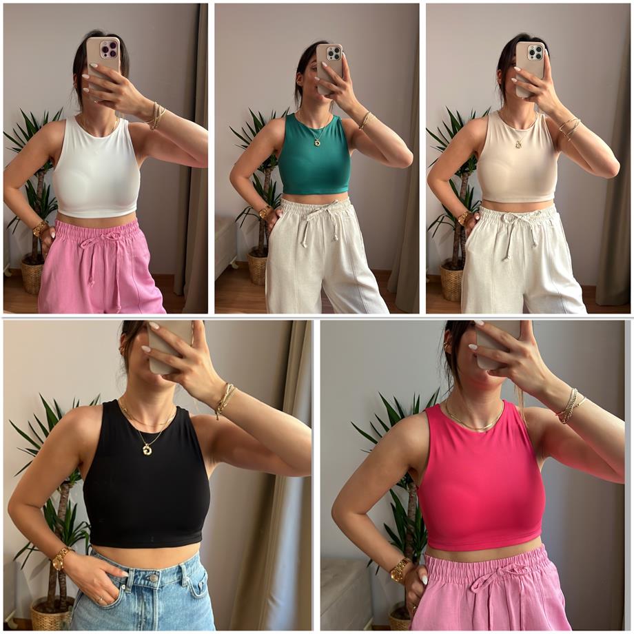 ANGEL ÇİFT KATLI HALTER YAKA CROP 