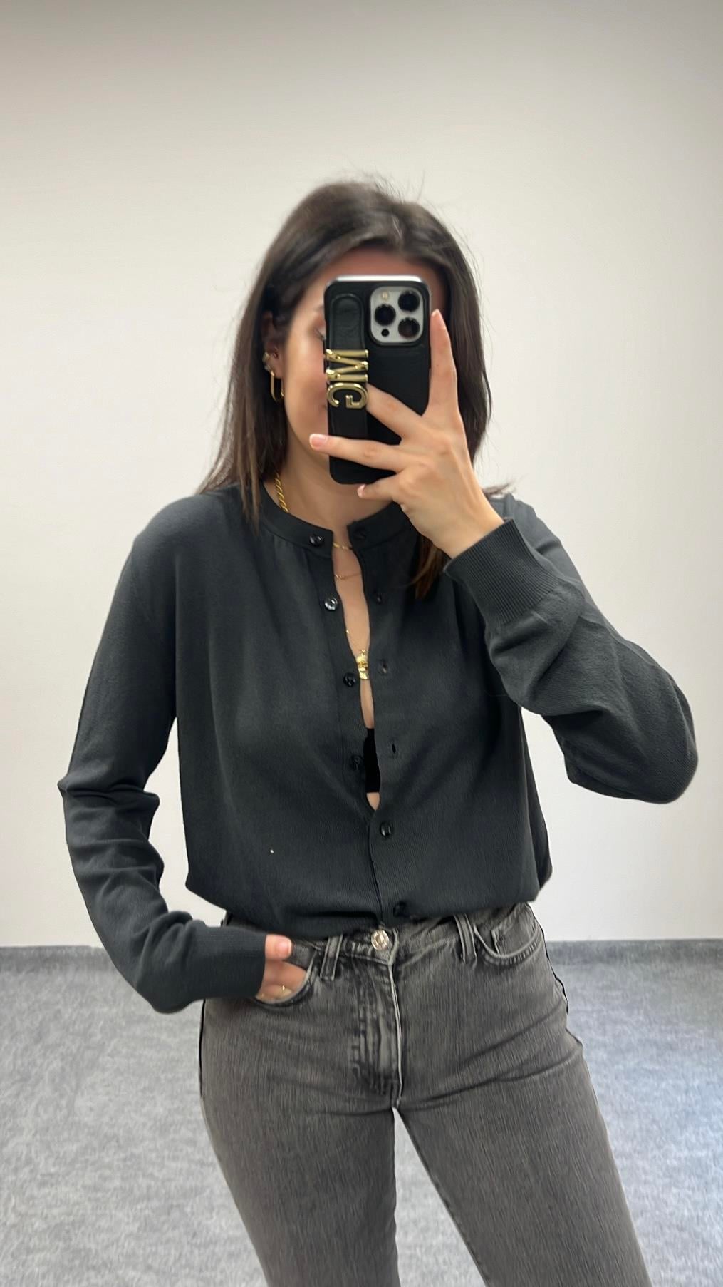 ANTRASİT BİSİKLET YAKA HIRKA