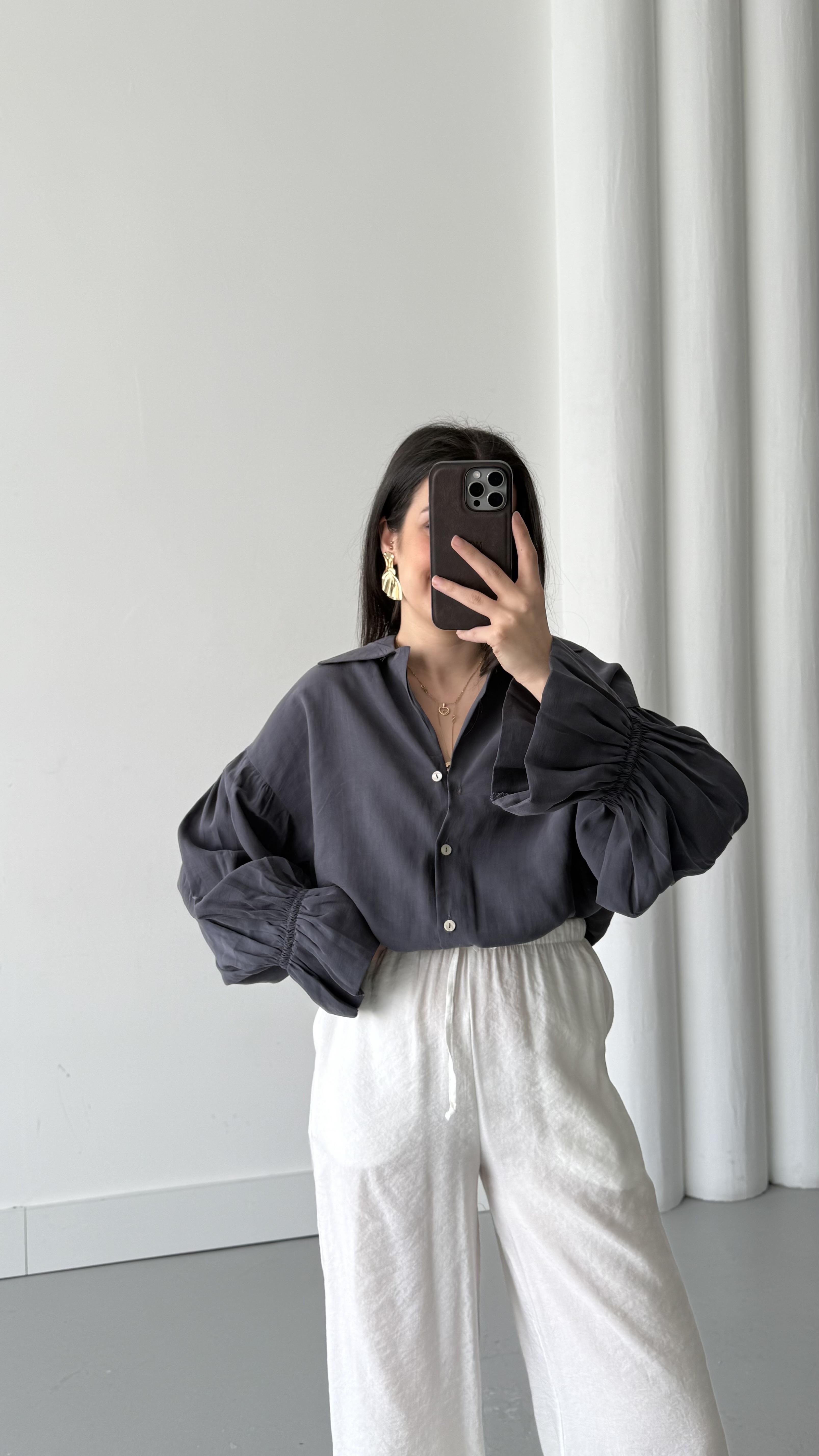 Antrasit Kol Detaylı Tensel Gömlek