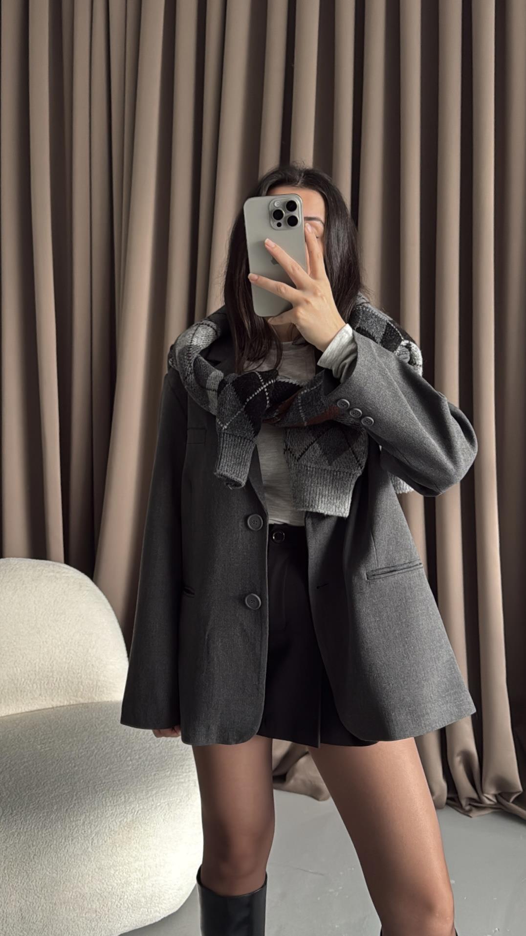 Antrasit Oversıze Blazer Ceket