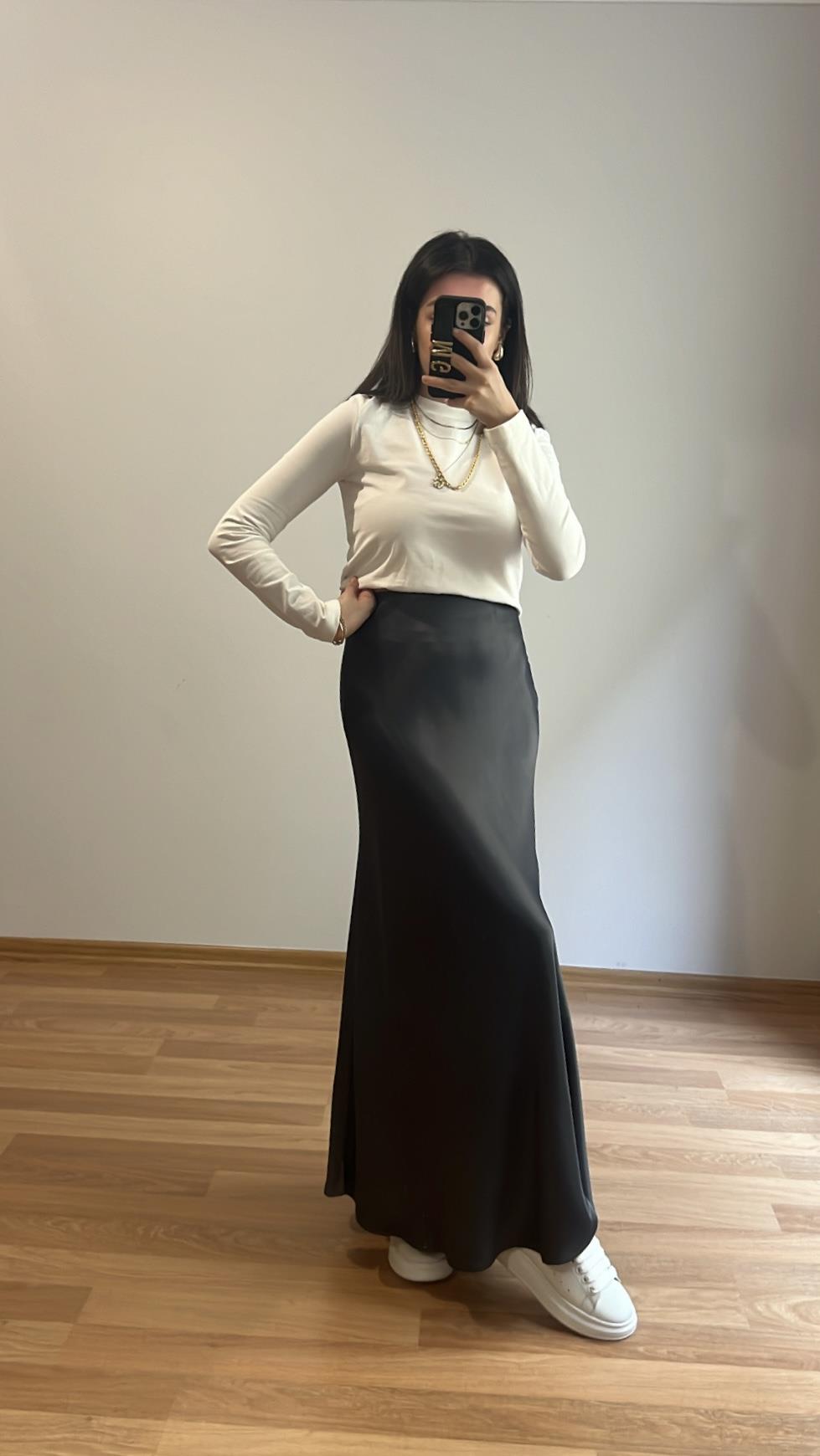 ANTRASİT UZUN İPEK/SATEN ETEK