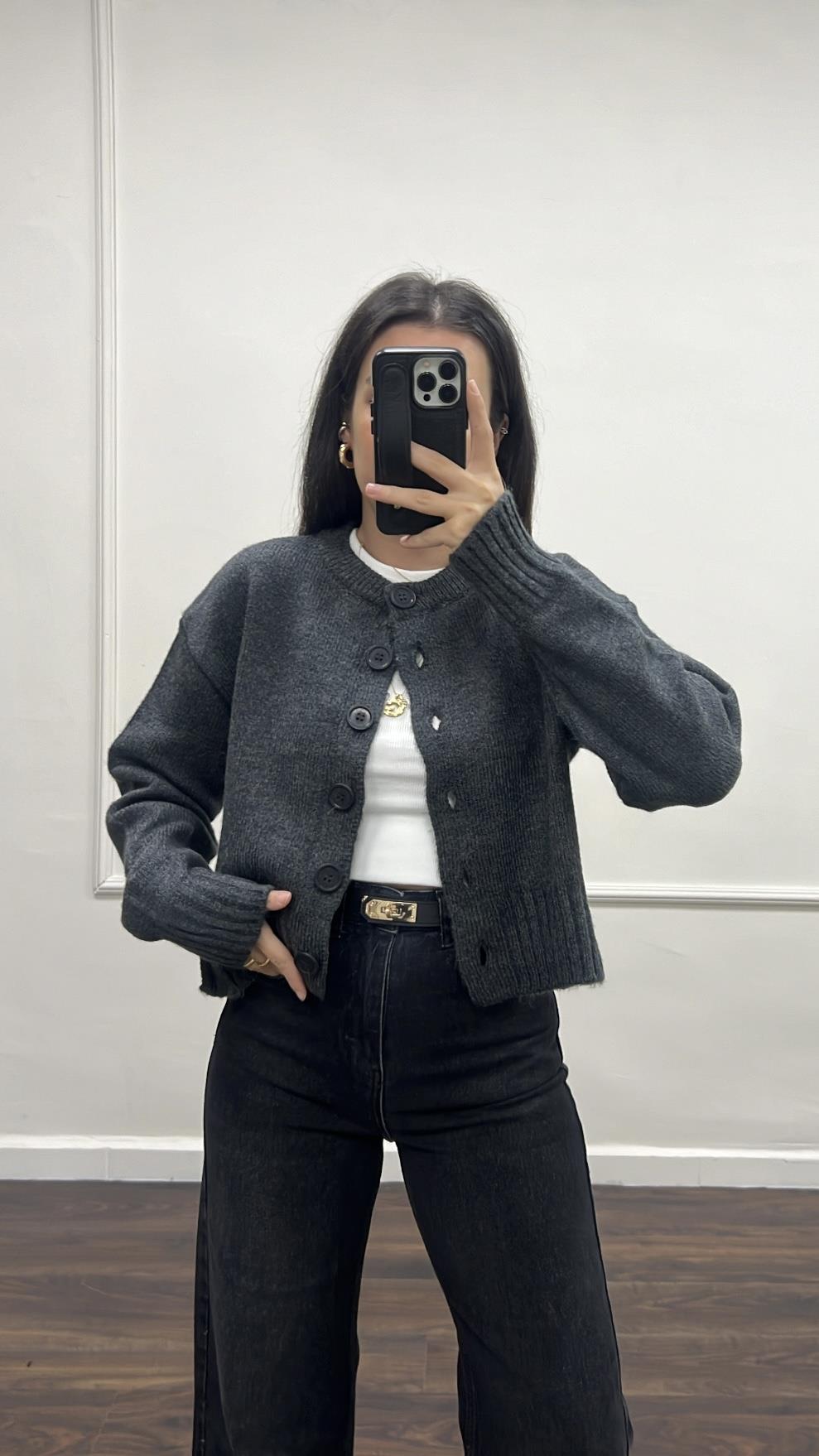 Antrasit Yumuşak Triko Hırka