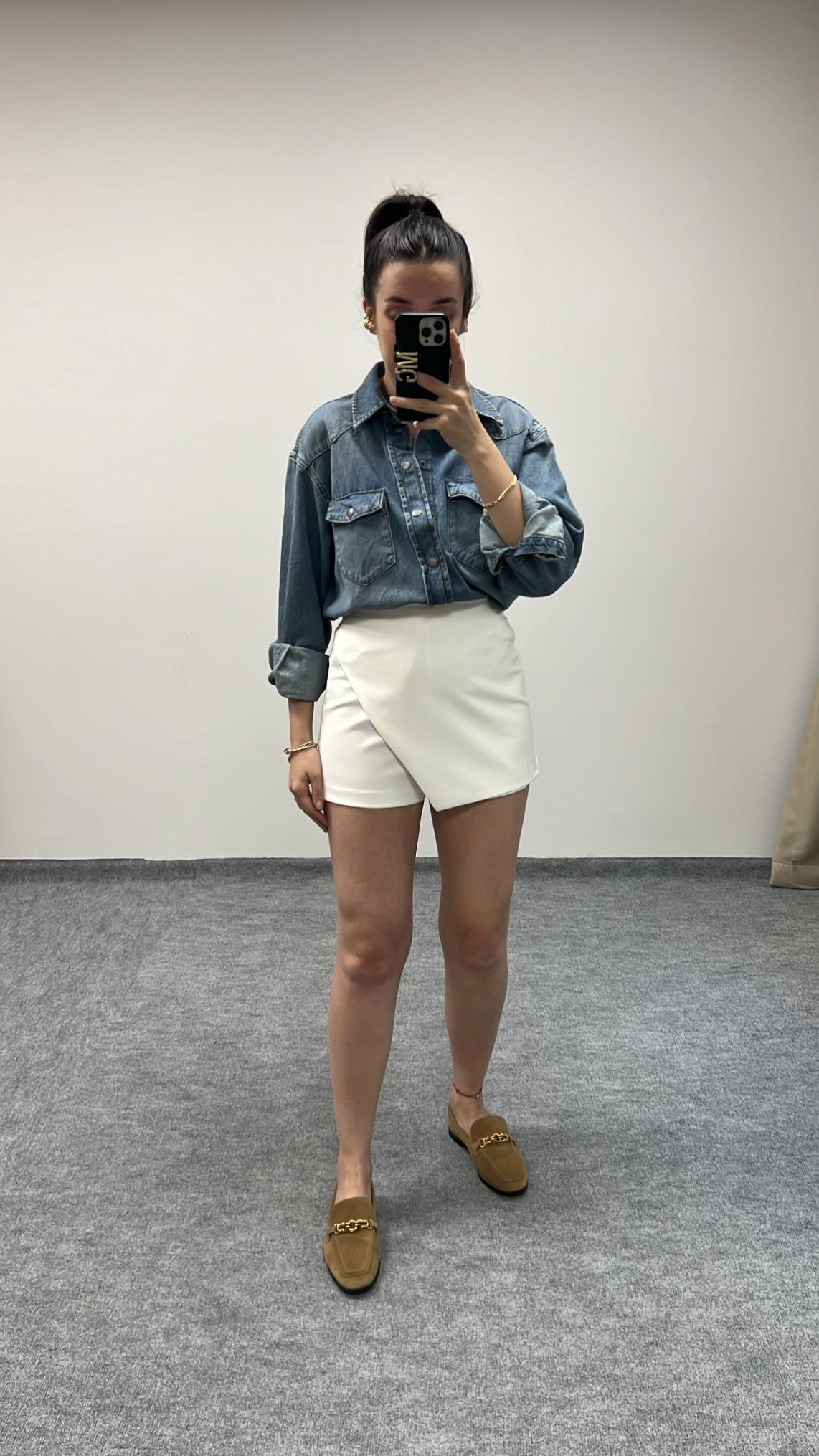 ASİMETRİK BEYAZ ŞORT ETEK