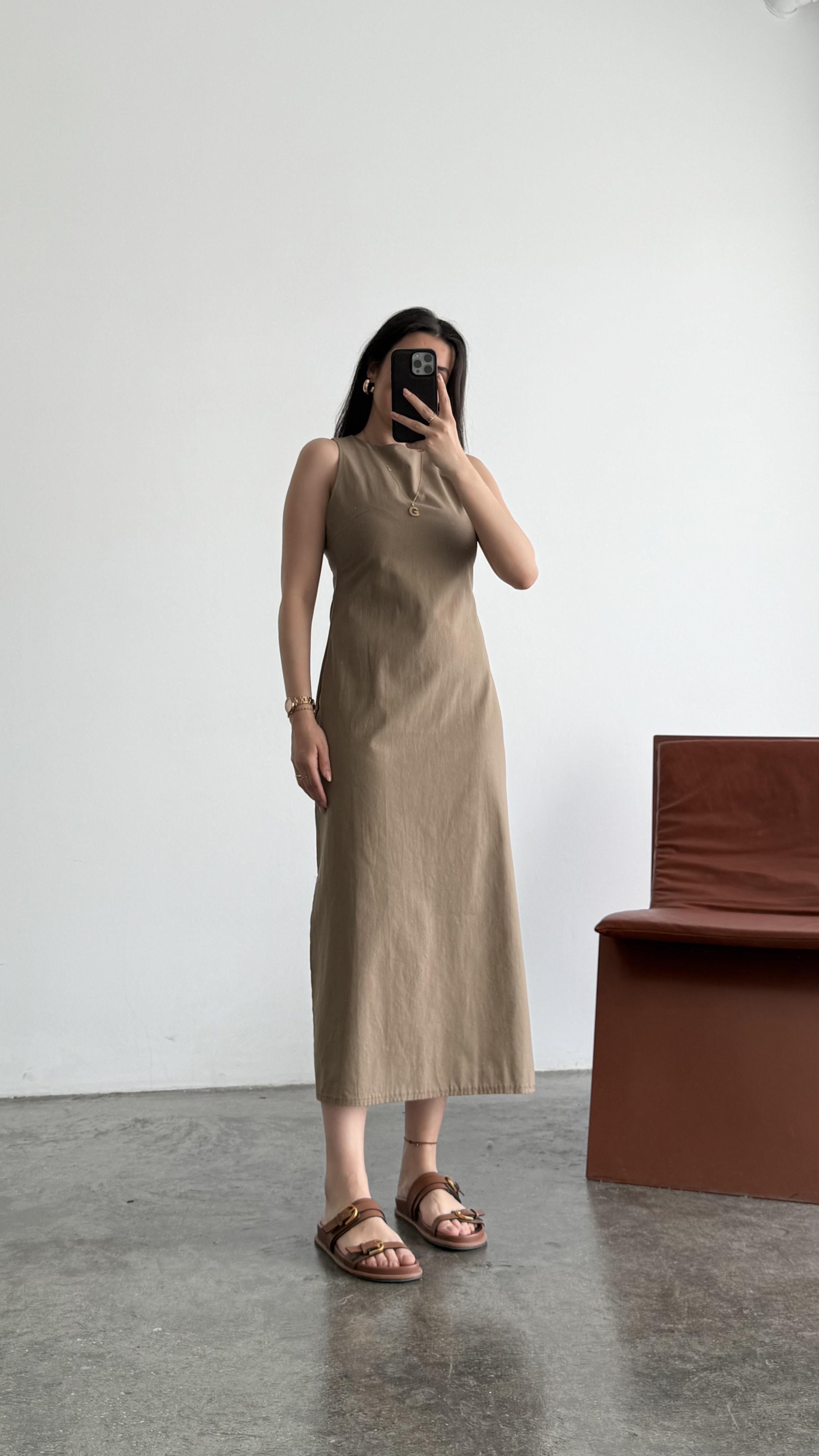 Ays Vizon Ham Keten Midi Elbise