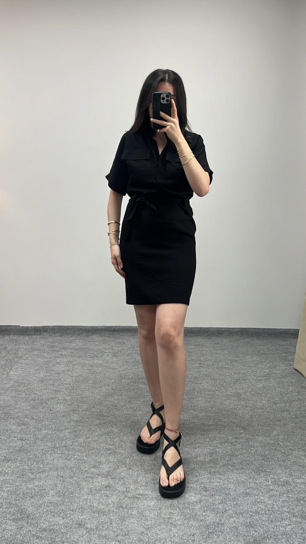 Bag Hakim Yaka Siyah Tensel Elbise