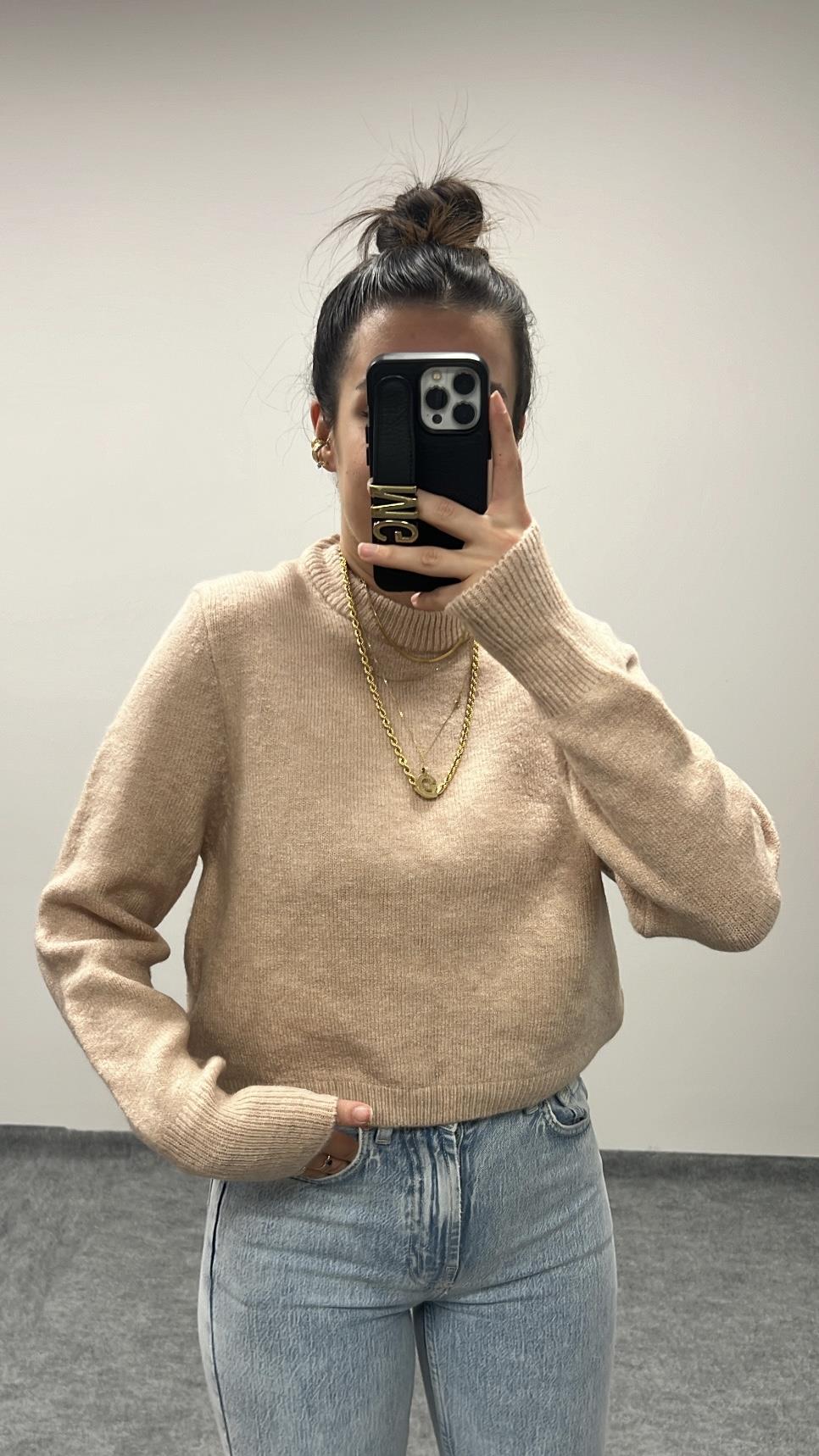 BASIC GÜL KURUSU YÜNLÜ KAZAK