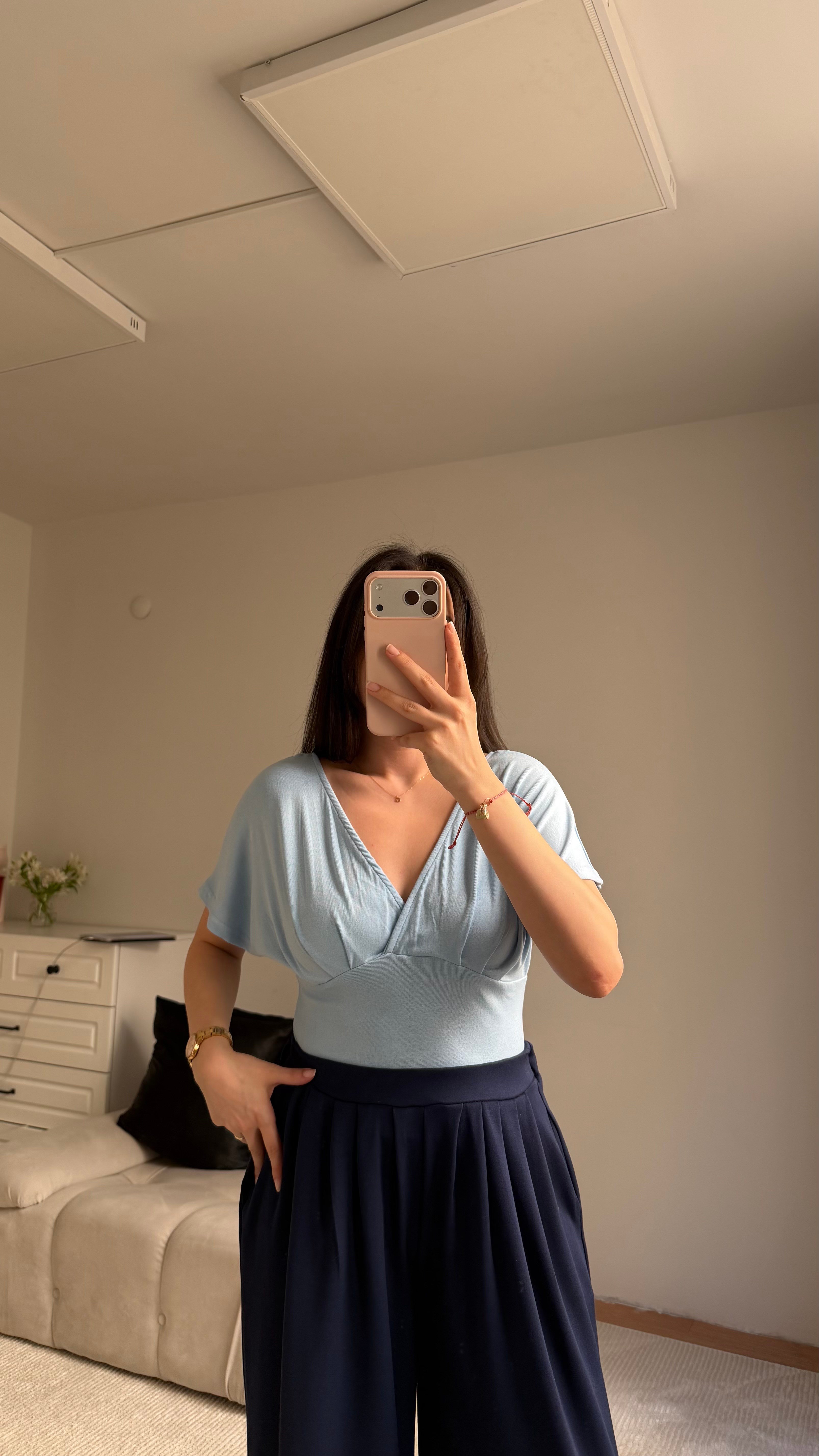 Bebe Mavisi Çilek Yaka Bağlamalı Bluz