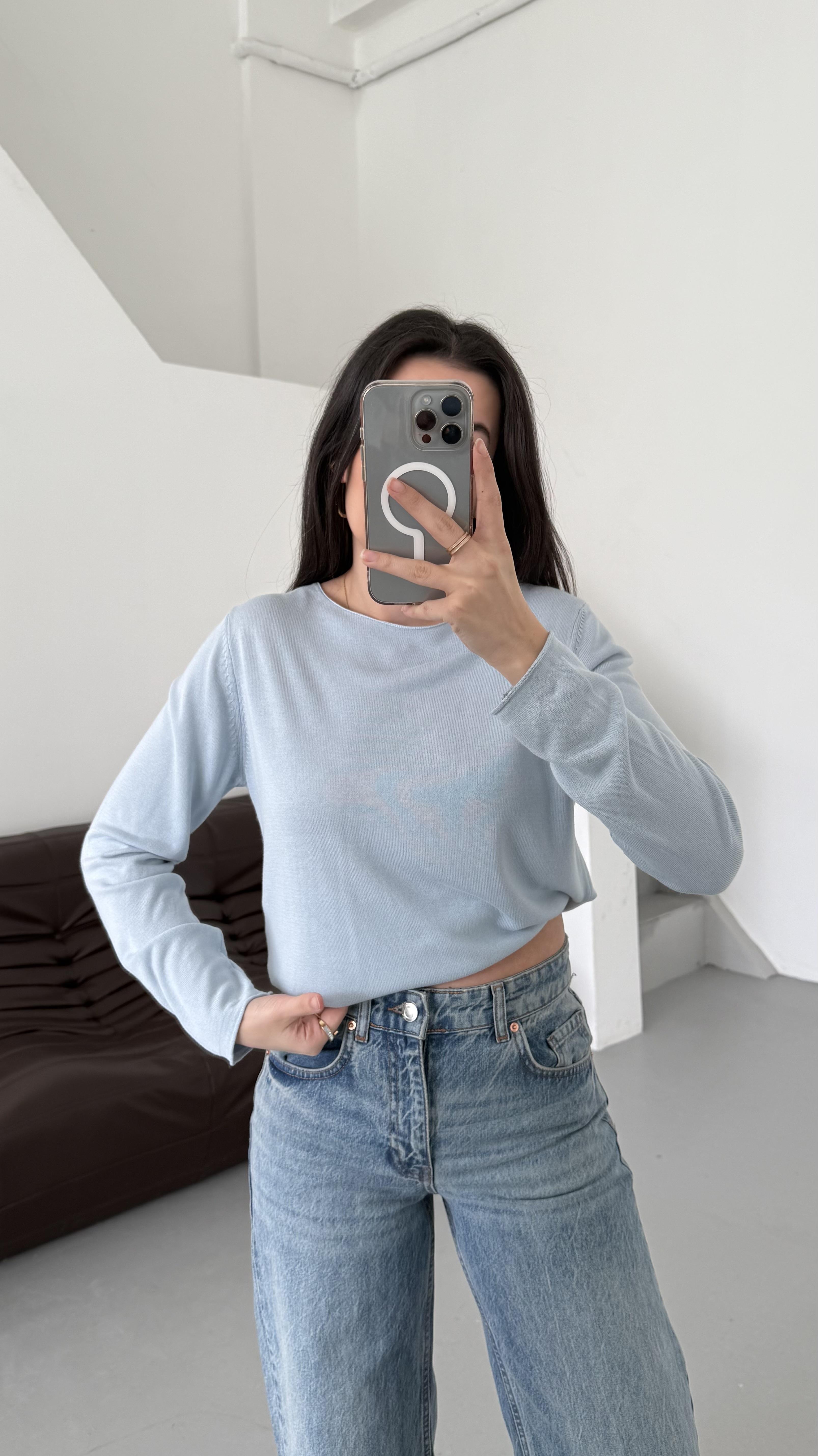 Bebek Mavi Viskon Örme Triko Bluz