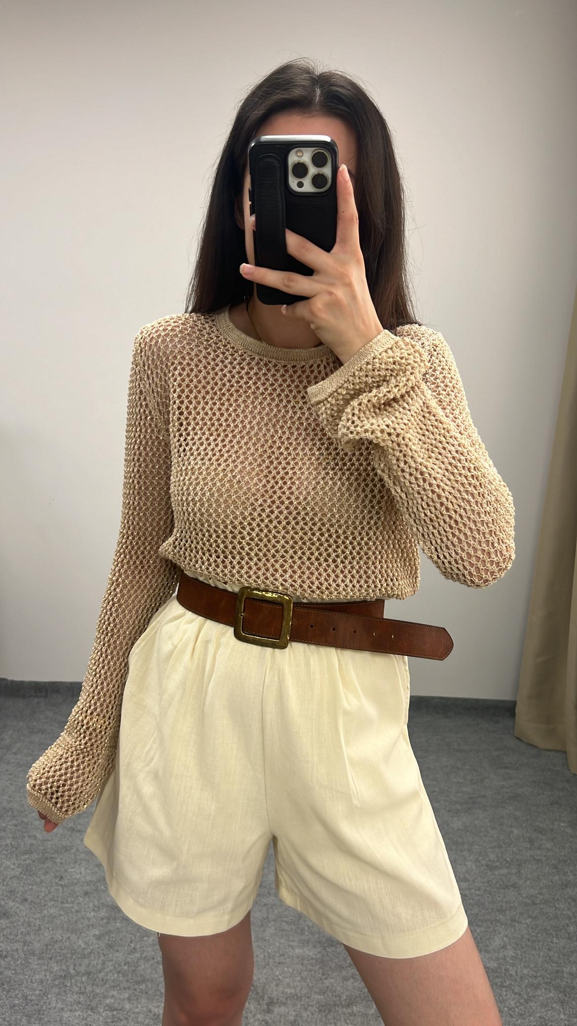 Bej Ajurlu Simli Triko