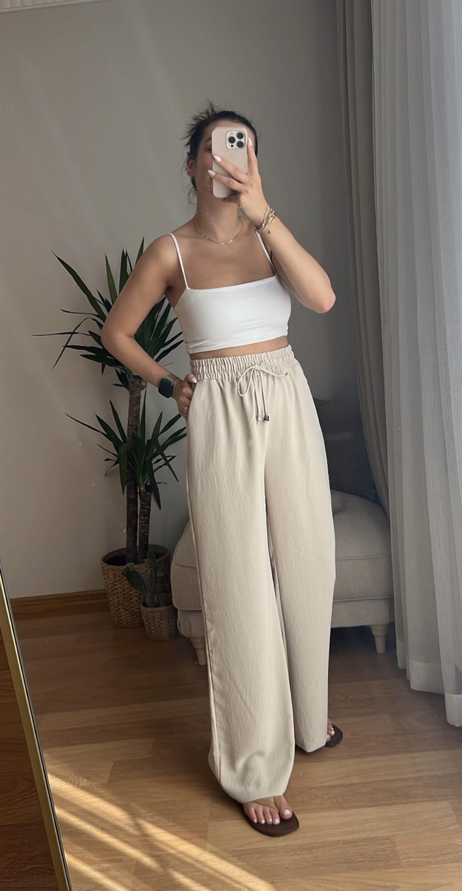Bej Beli Lastikli Palazzo