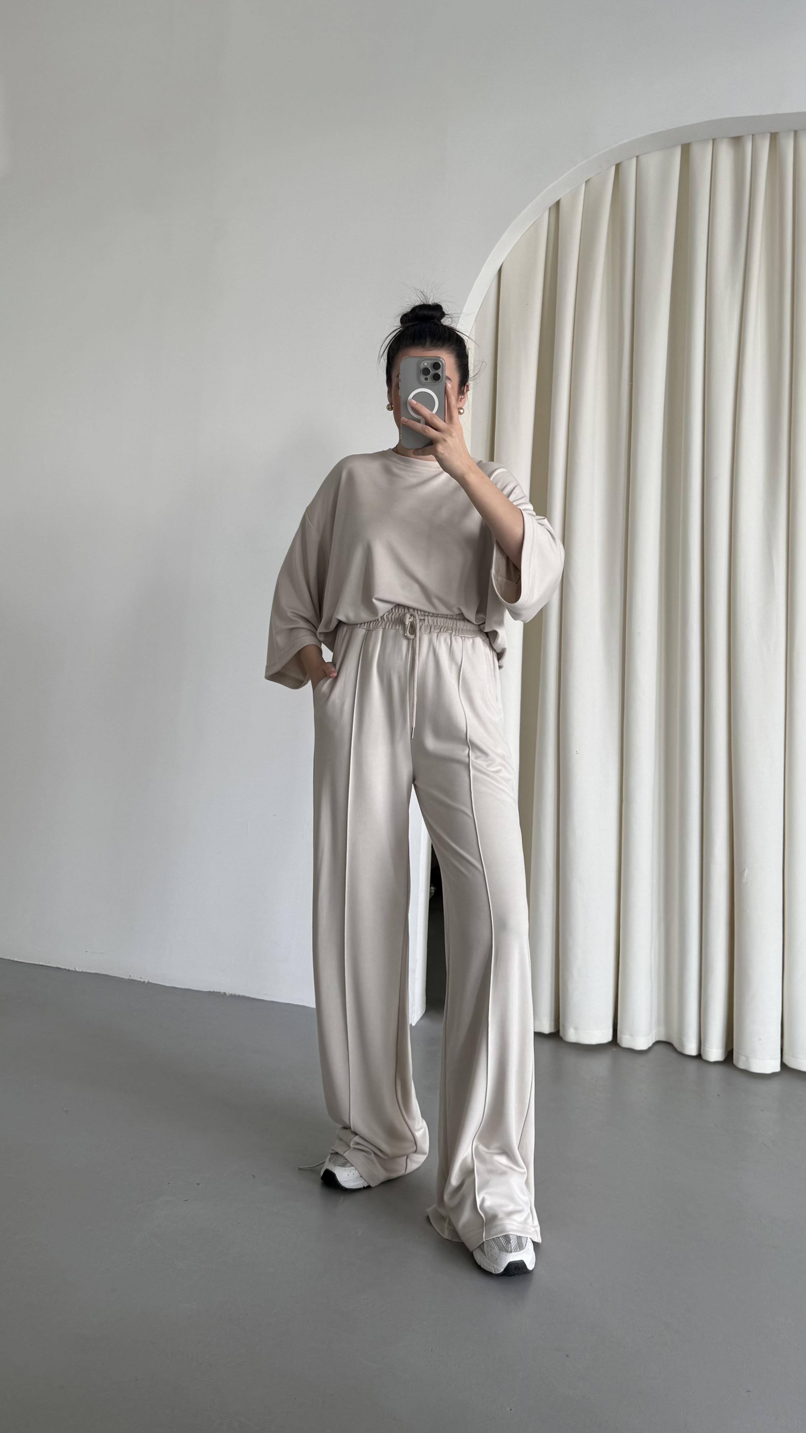 Bej Oysh Kumaş Oversize Palazzo Takım