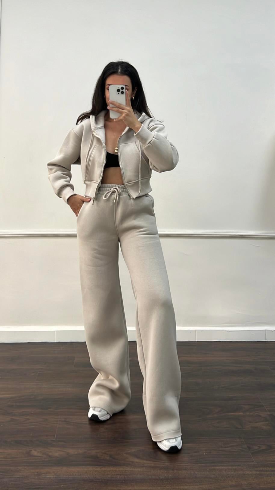 Bej Pamuklu Sweat Palazzo Takım