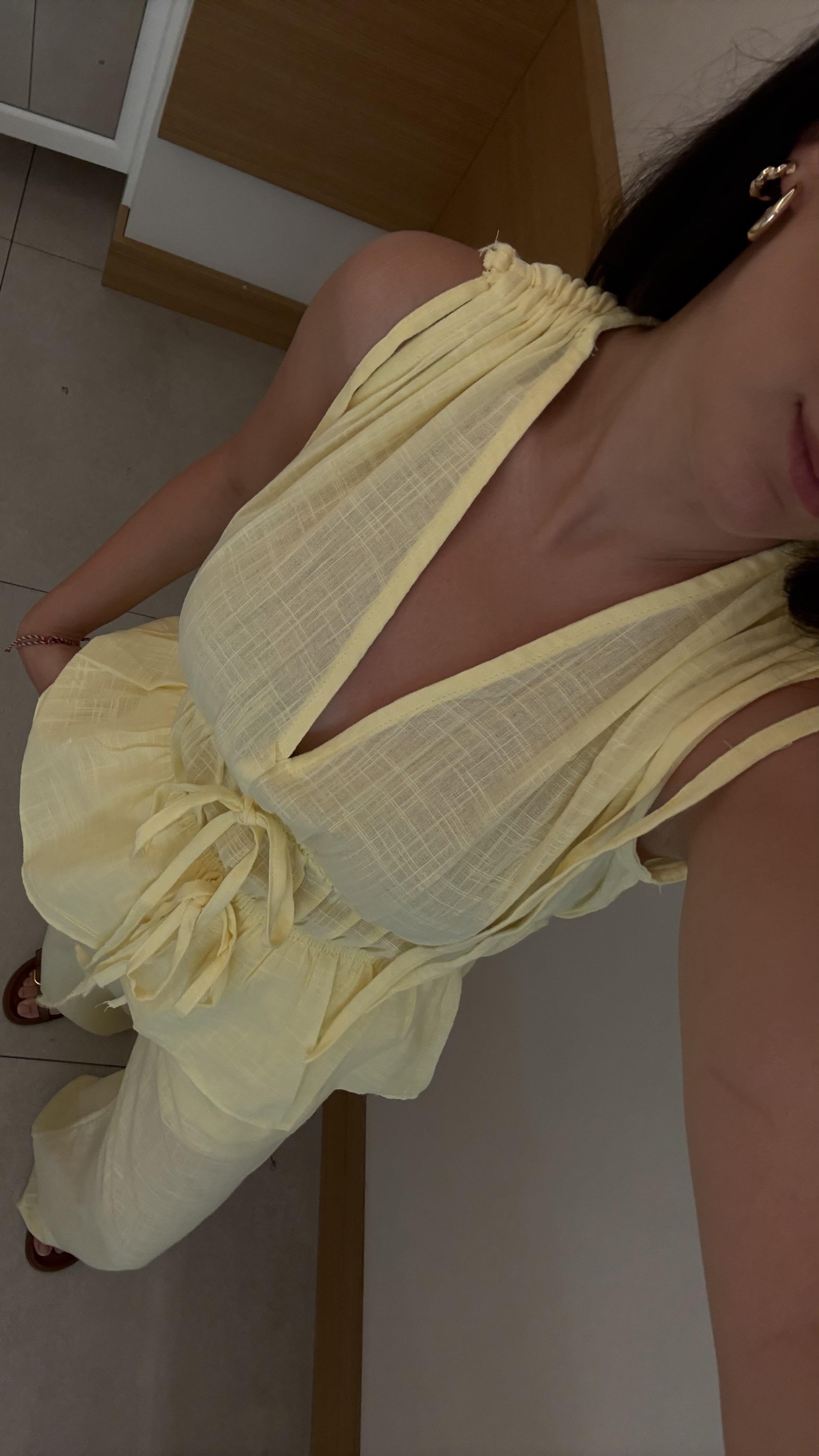 Bel Lastik Detaylı Sarı Bluz Pantolon Takım