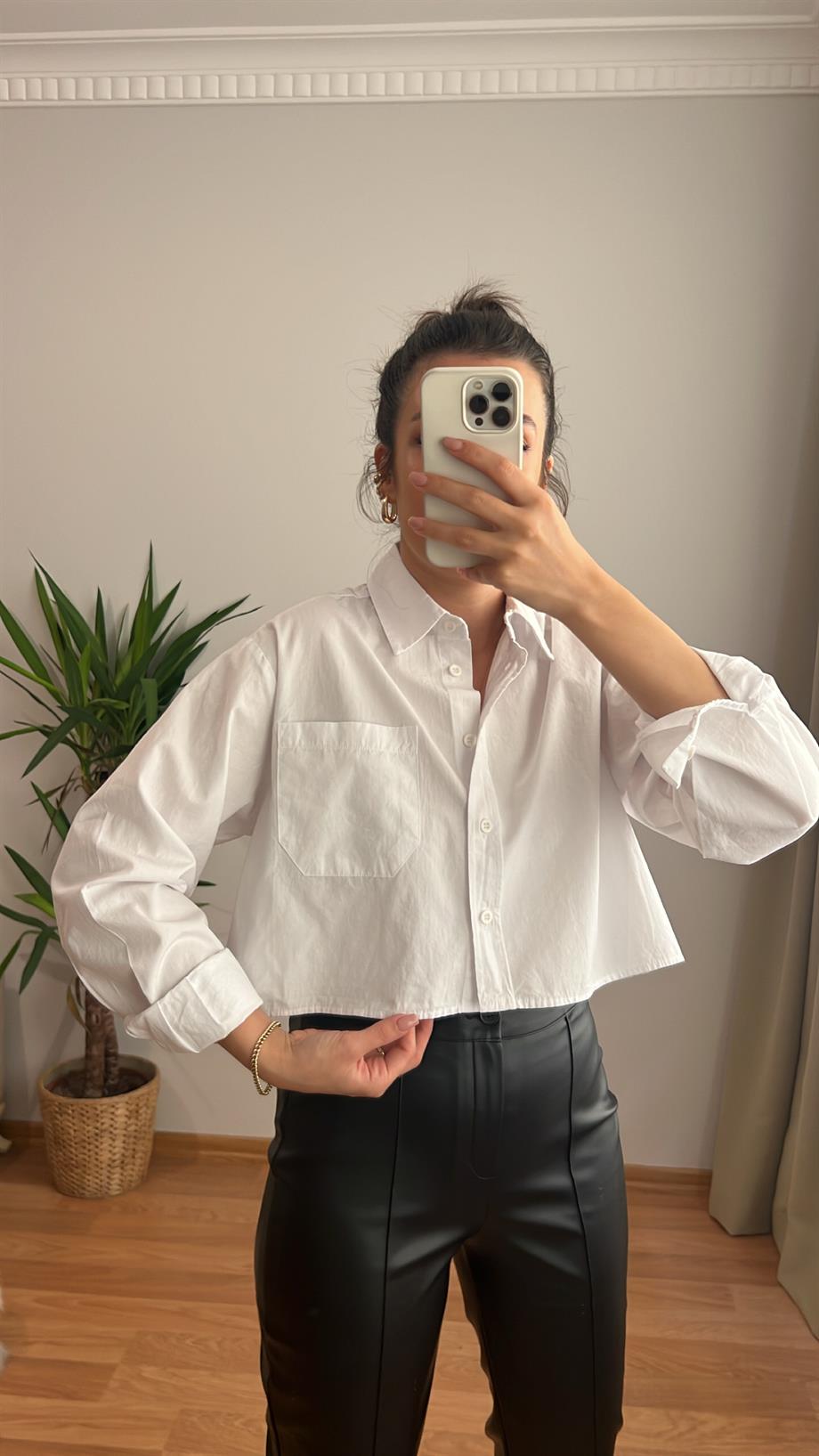 BELS CROP BEYAZ GÖMLEK