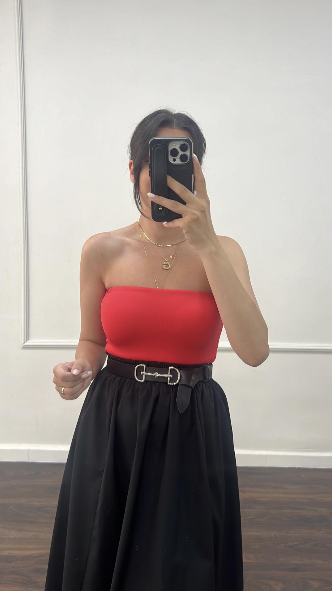 Bersh Çift Katlı Kırmızı Straplez Top