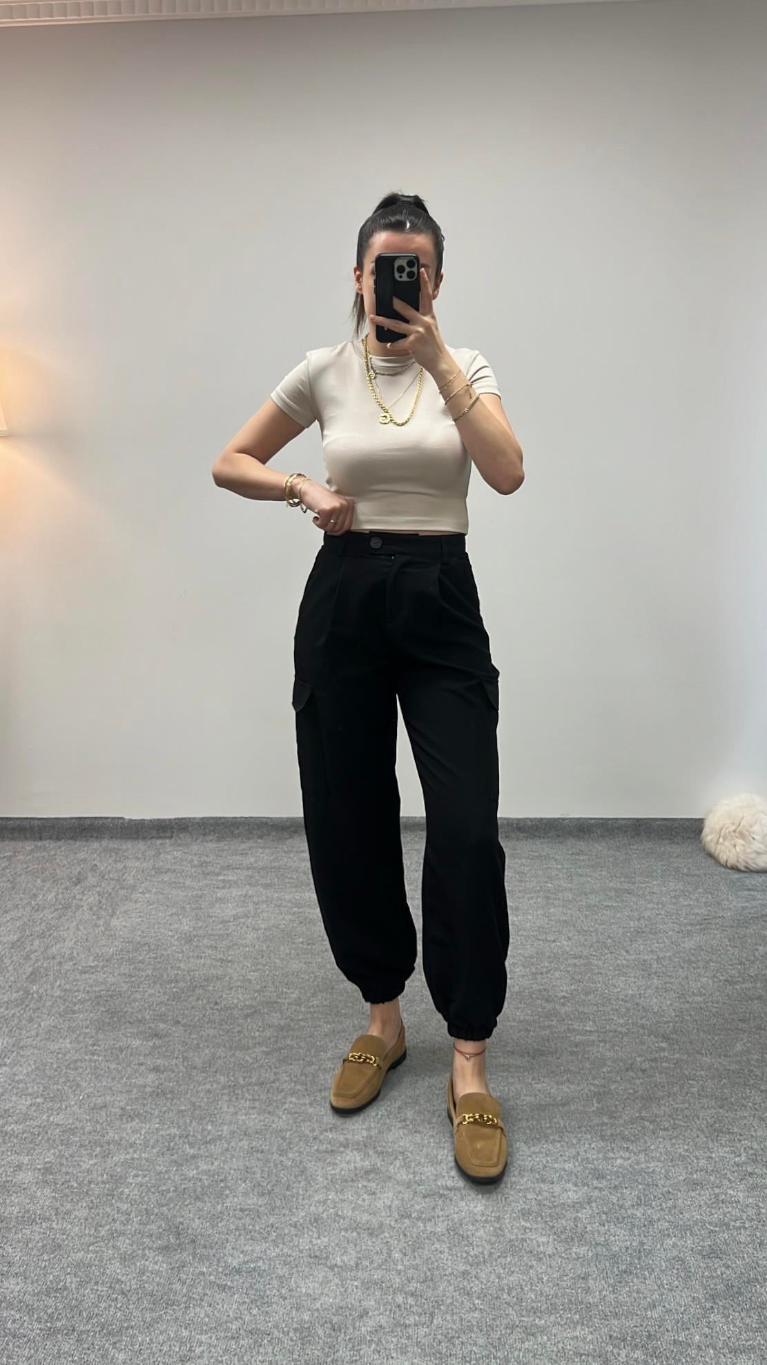 BERSH SİYAH JOGGER KARGO PANTOLON