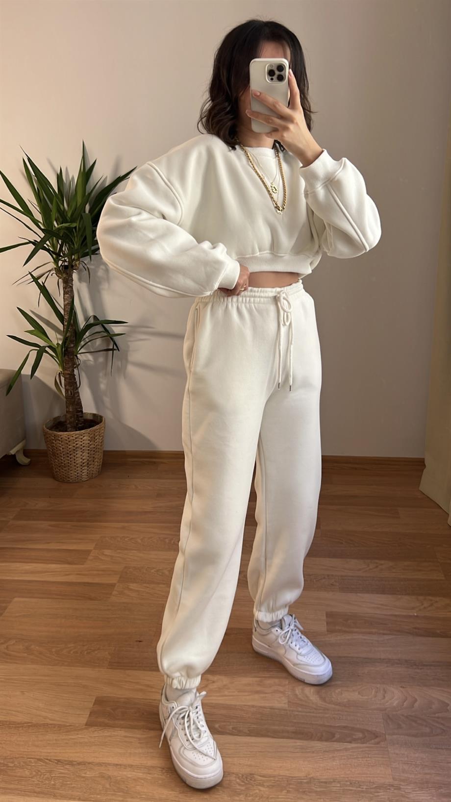 BEYAZ BASIC JOGGER PANTOLON CROP SWEATSHIRT