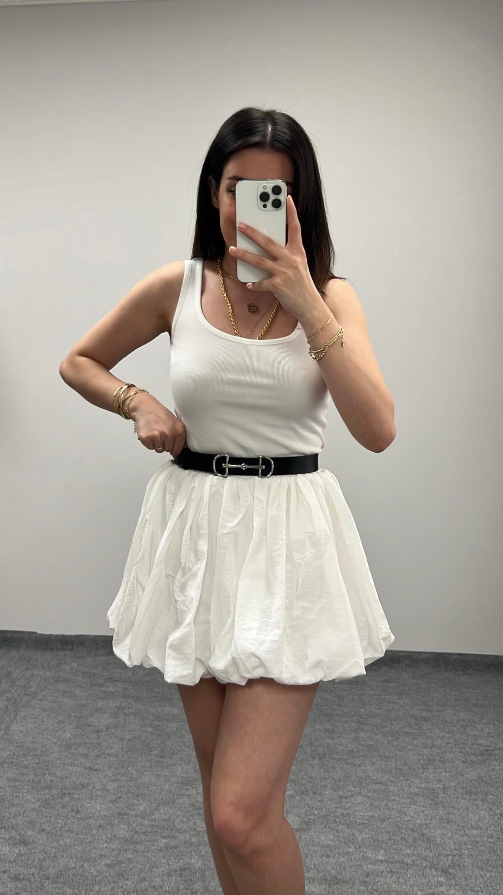 Beyaz Paraşüt Mini Balon Etek