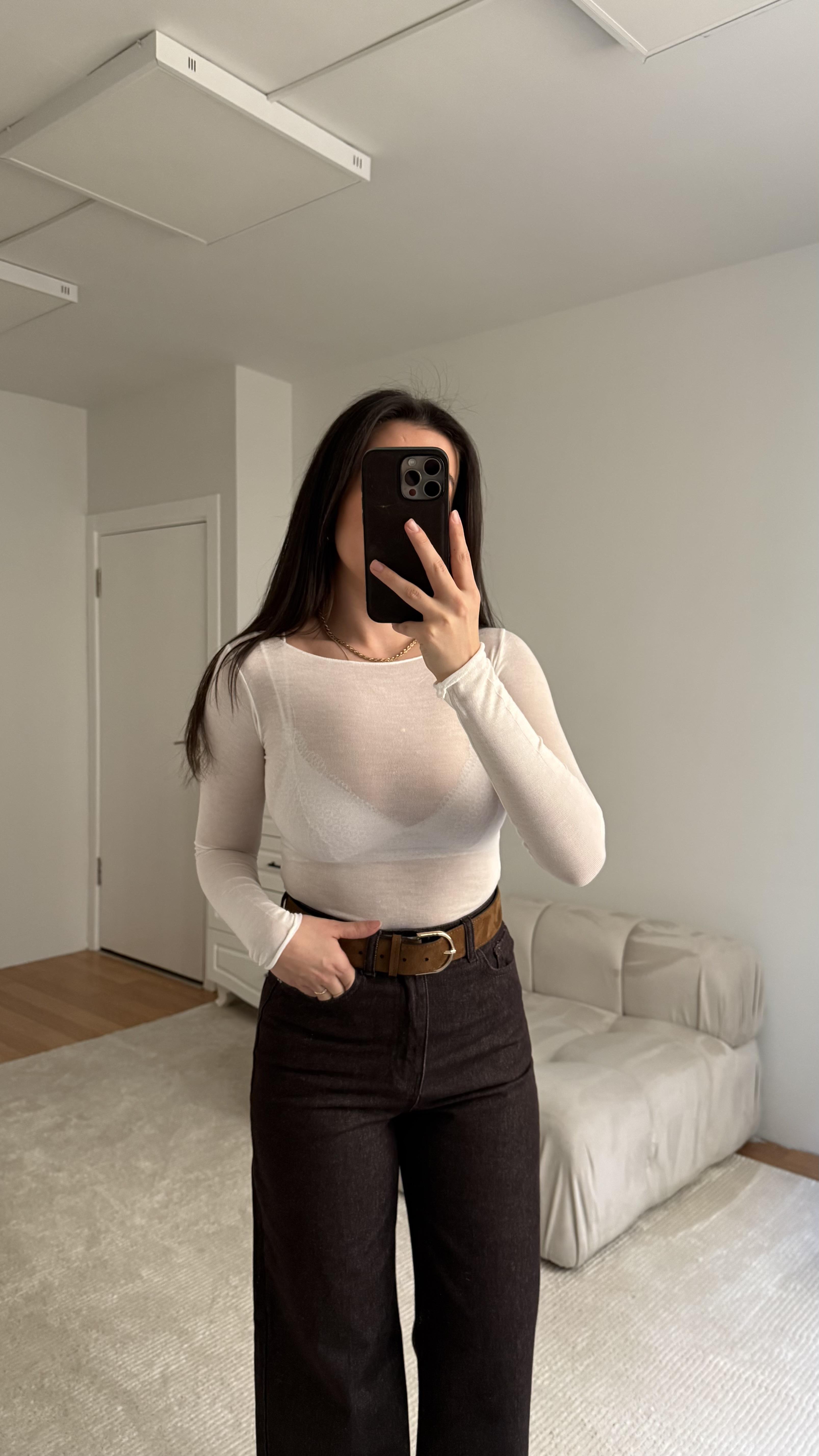 Beyaz Transparan Kaşmir Bluz 