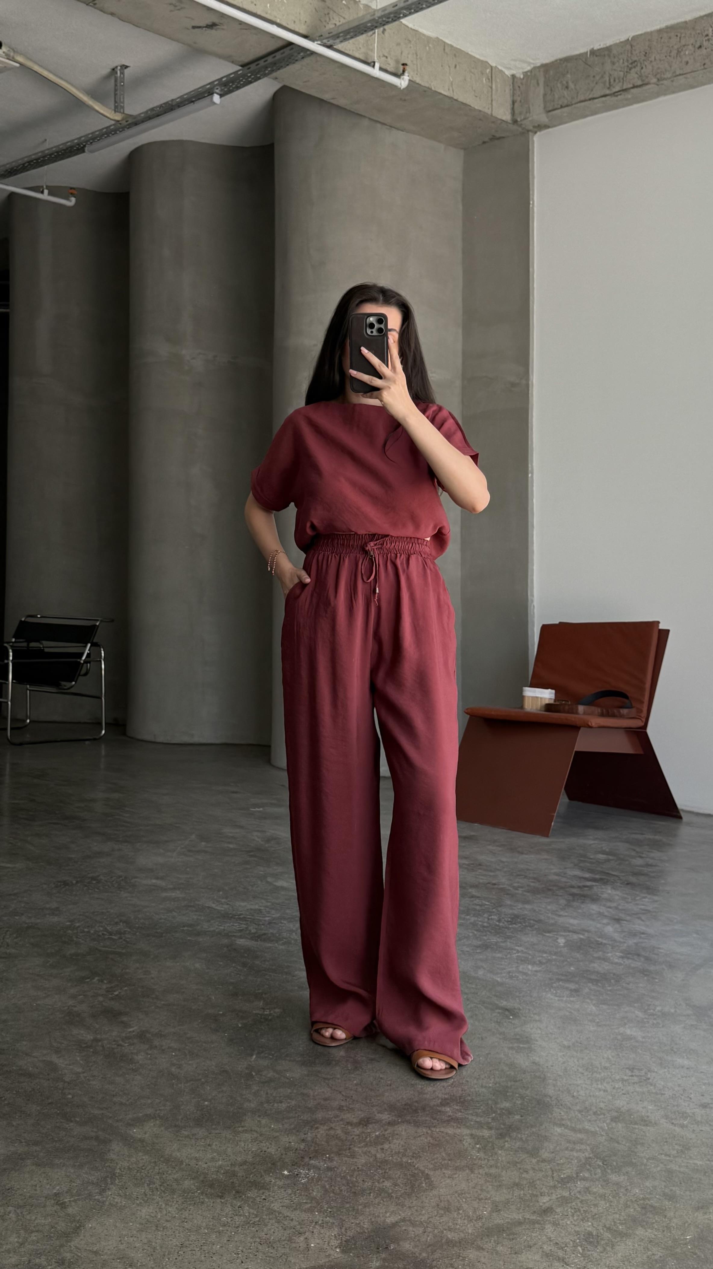 Bordo Bluz Pantolon Takım