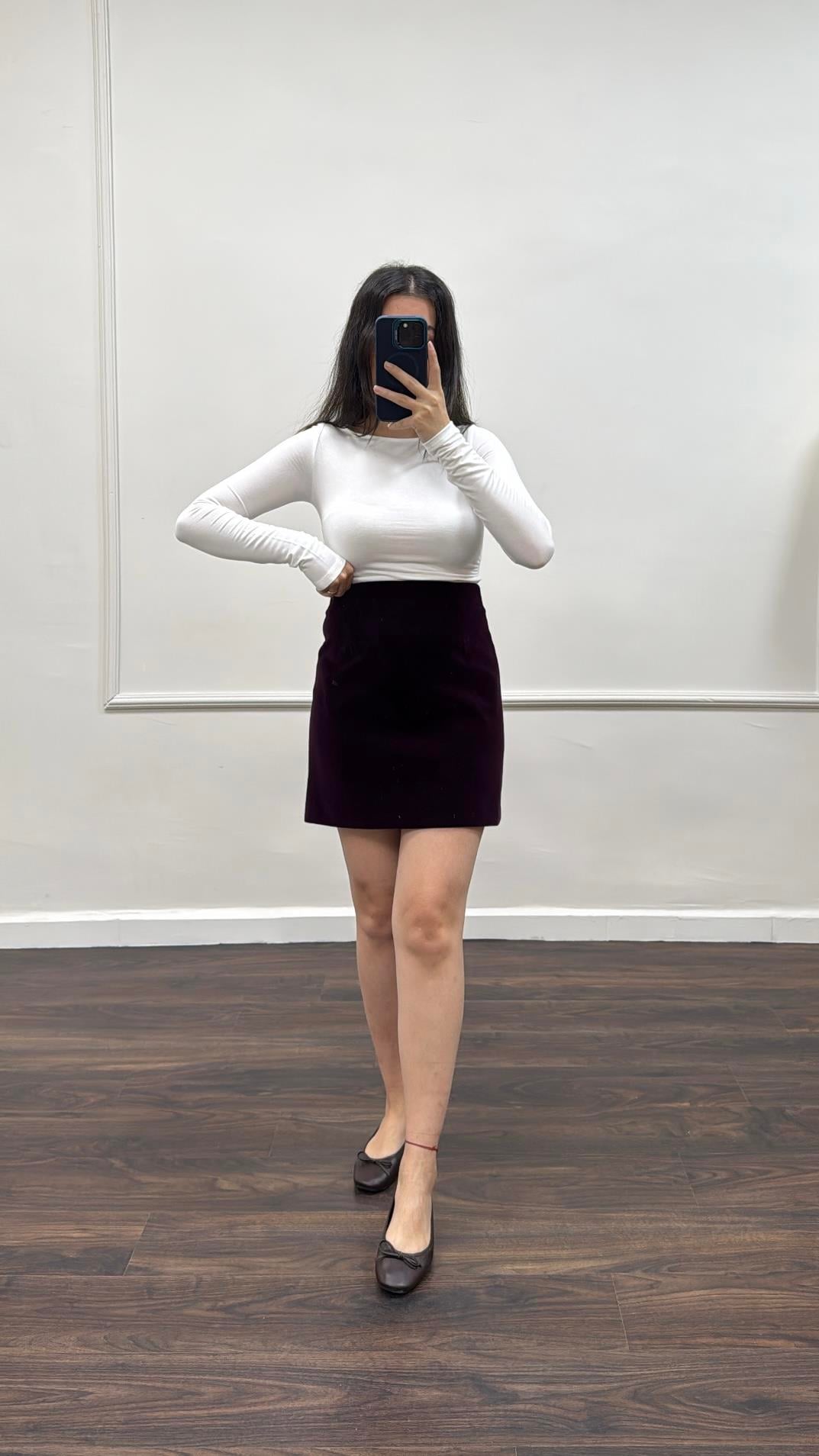 Bordo Kadife Mini Etek