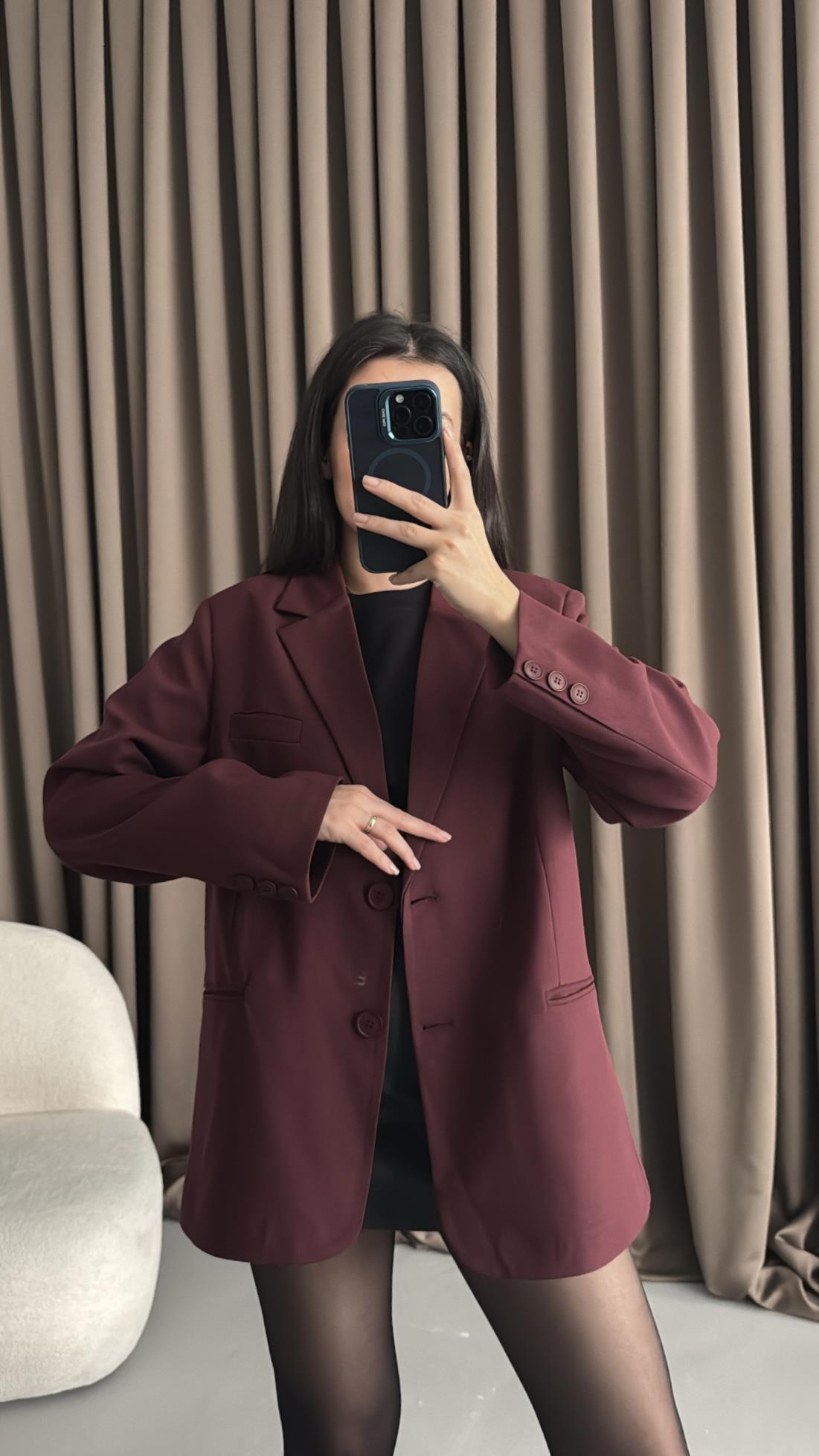Bordo Oversıze Blazer Ceket
