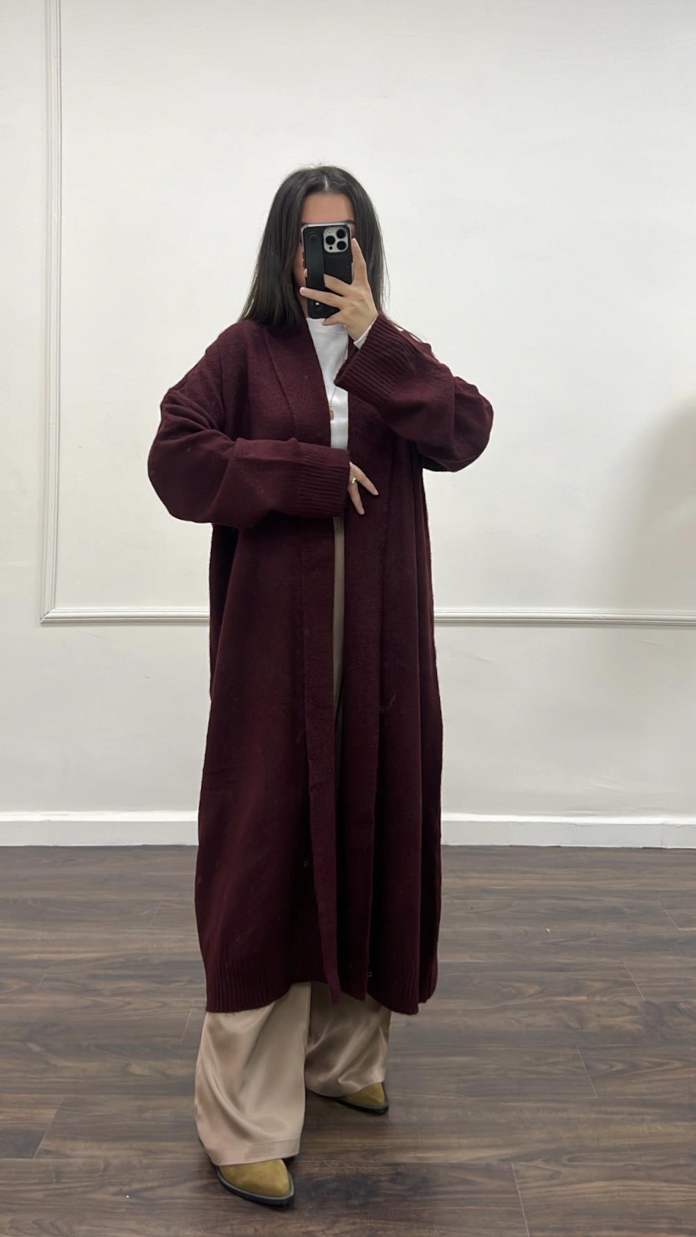 Bordo Yumoş Maxi Boy Hırka