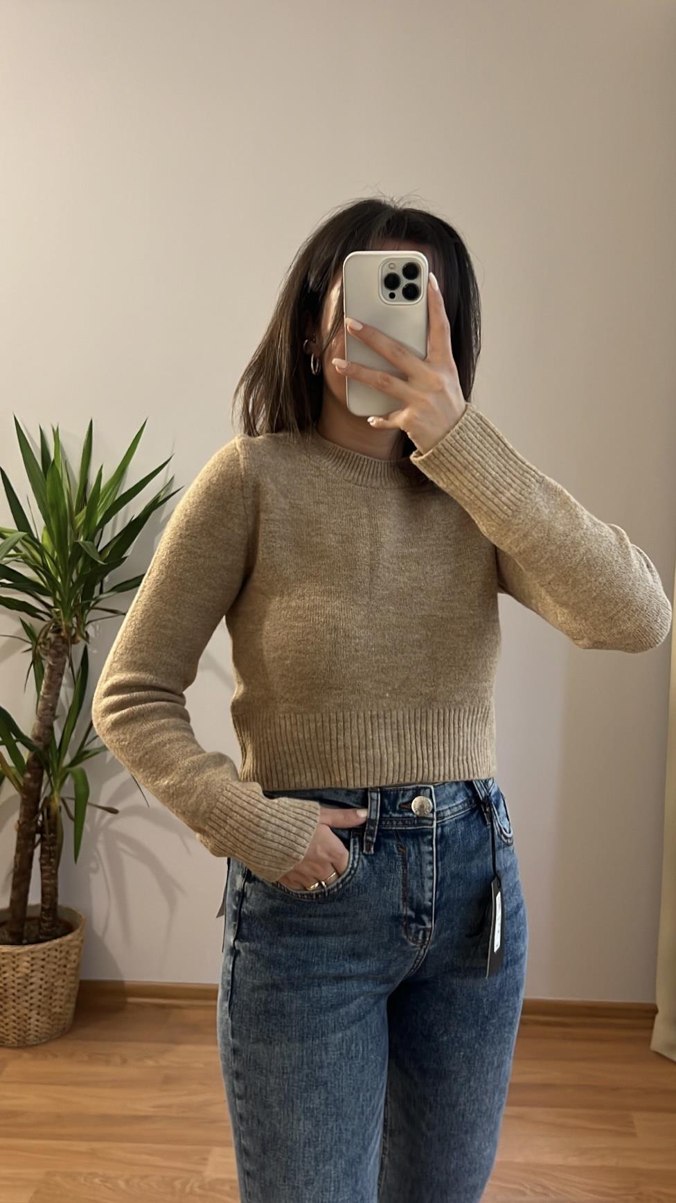 CAMEL YUMUŞAK DOKULU CROP KAZAK