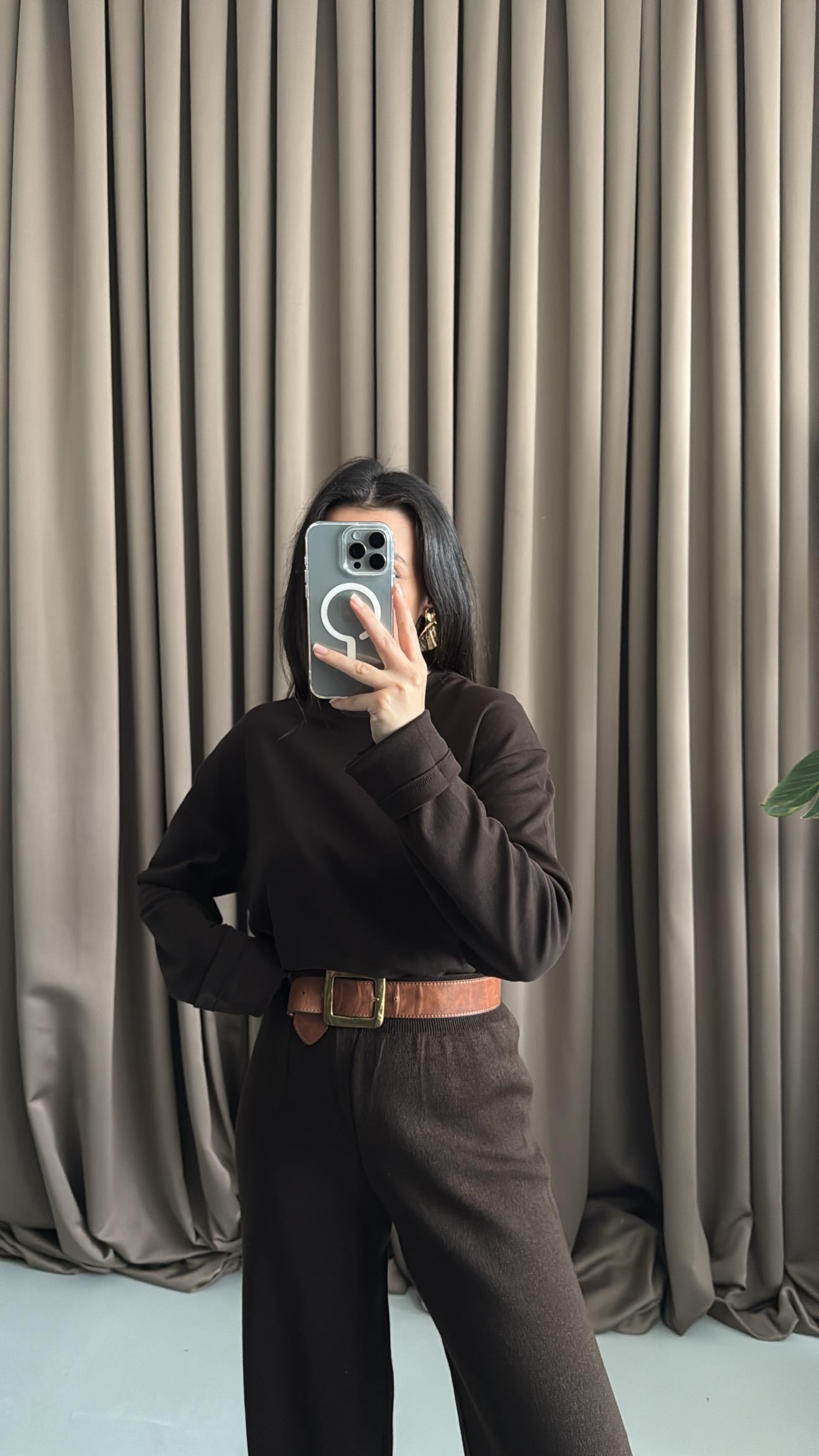 Cas Acı Kahve Oversize Organik Pamuk Sweatshirt