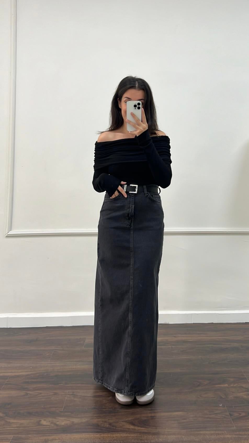 Cas Antrasit Maxi Denim Etek