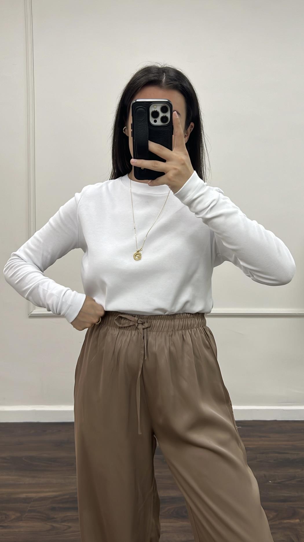 Cas Beyaz Organik Pamuk Basıc Sweatshirt