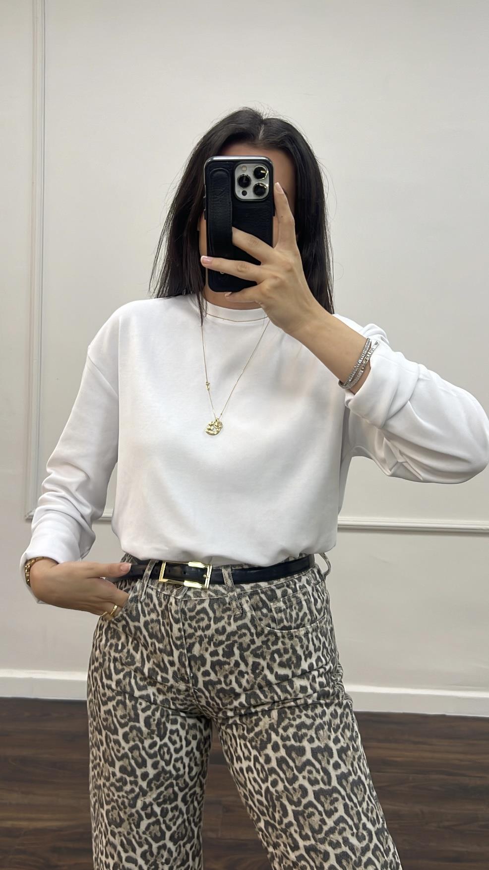 Cas Beyaz Uzun Kollu Basıc Tişört